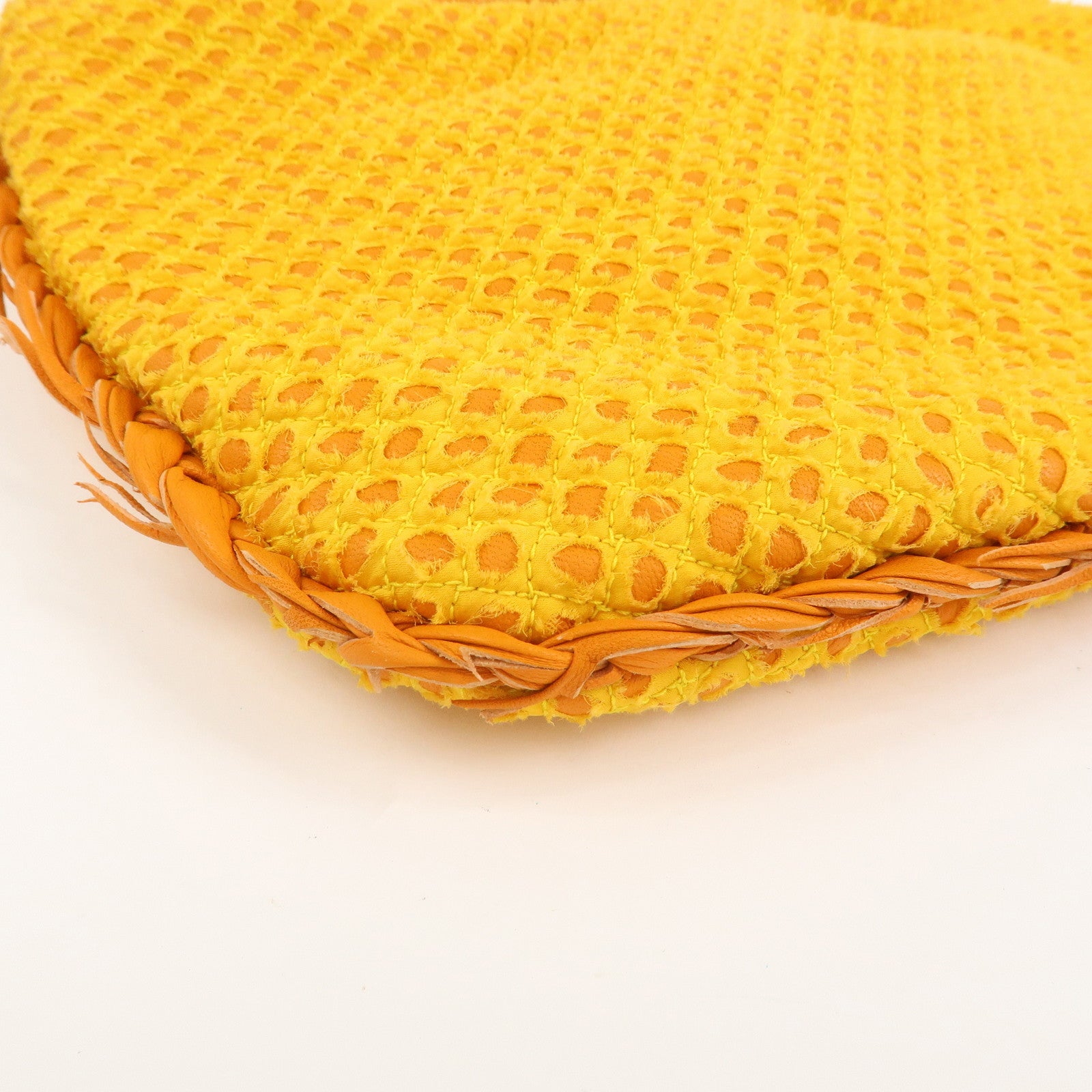 BOTTEGA VENETA Hobo Leather Cotton Shoulder Bag Orange Yellow