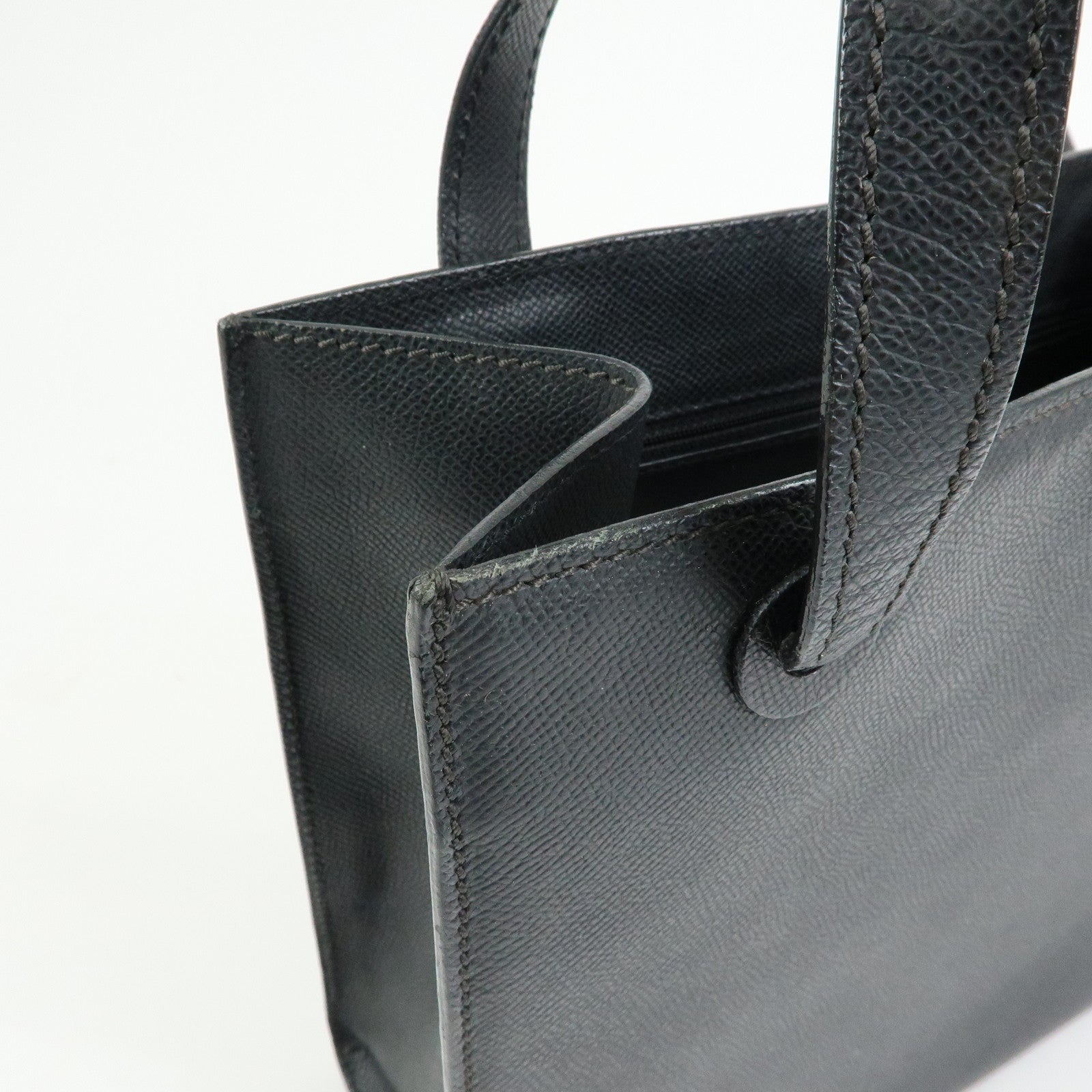 CHANEL Logo Calf Leather Tote Bag Shoulder Bag Hand Bag Black