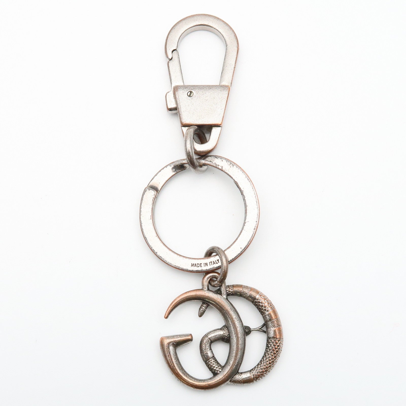 GUCCI Snake Double G Metal Bag Charm Key Holder Silver 325355