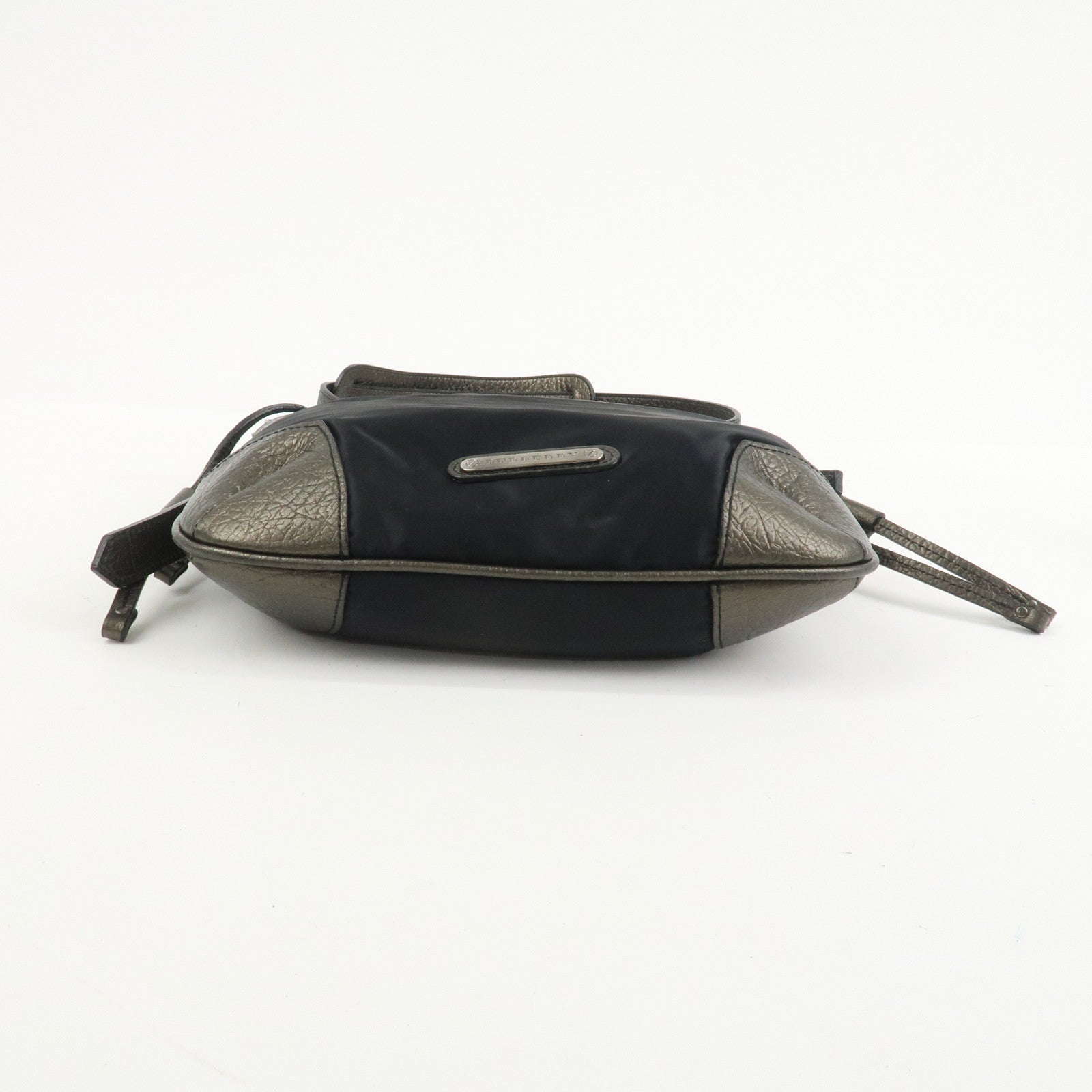 BURBERRY Nylon Leather Shoulder Crossbody Bag Black Metallic Gray