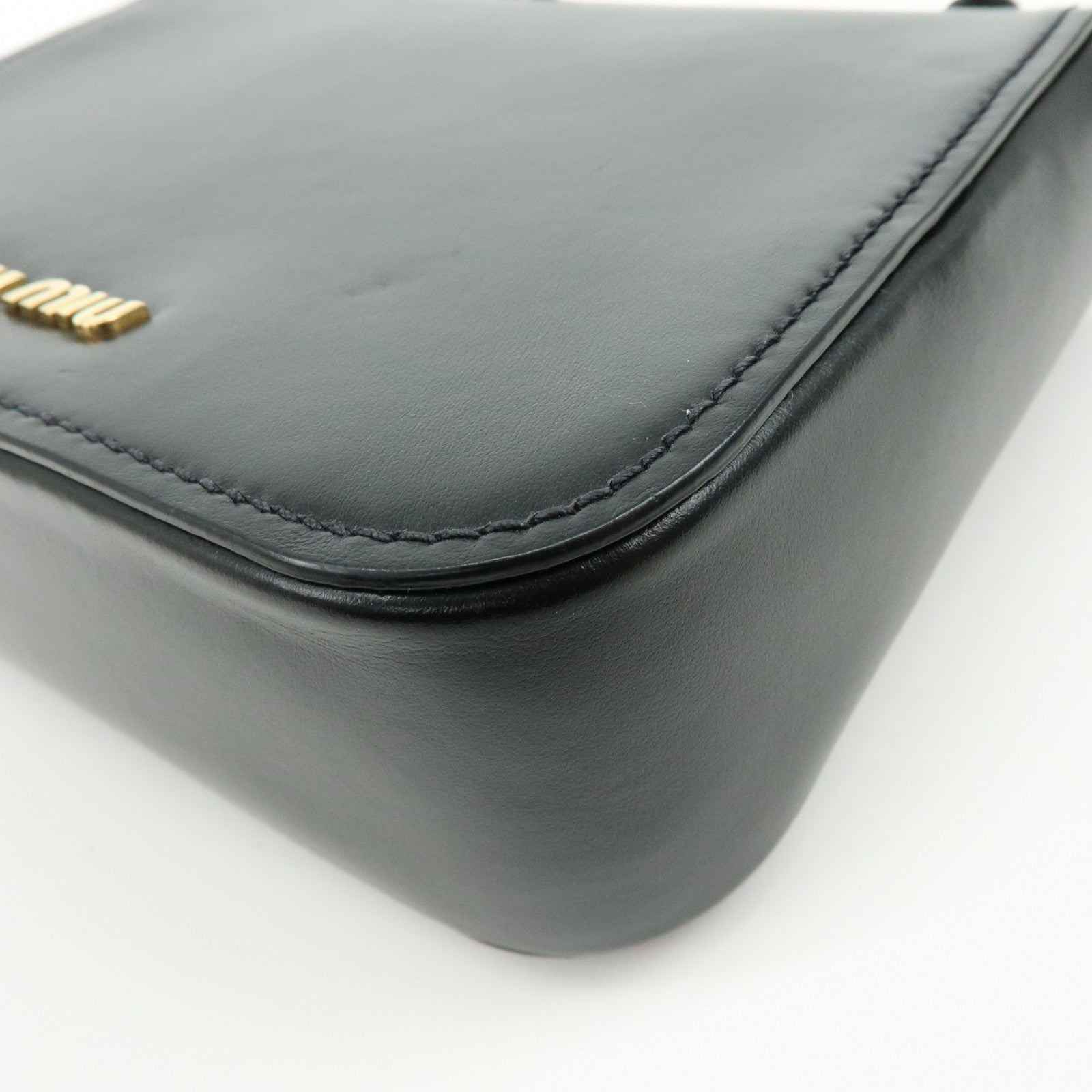 MIU MIU Logo Soft Calf Leather Chain Shoulder Bag Black 5BD147