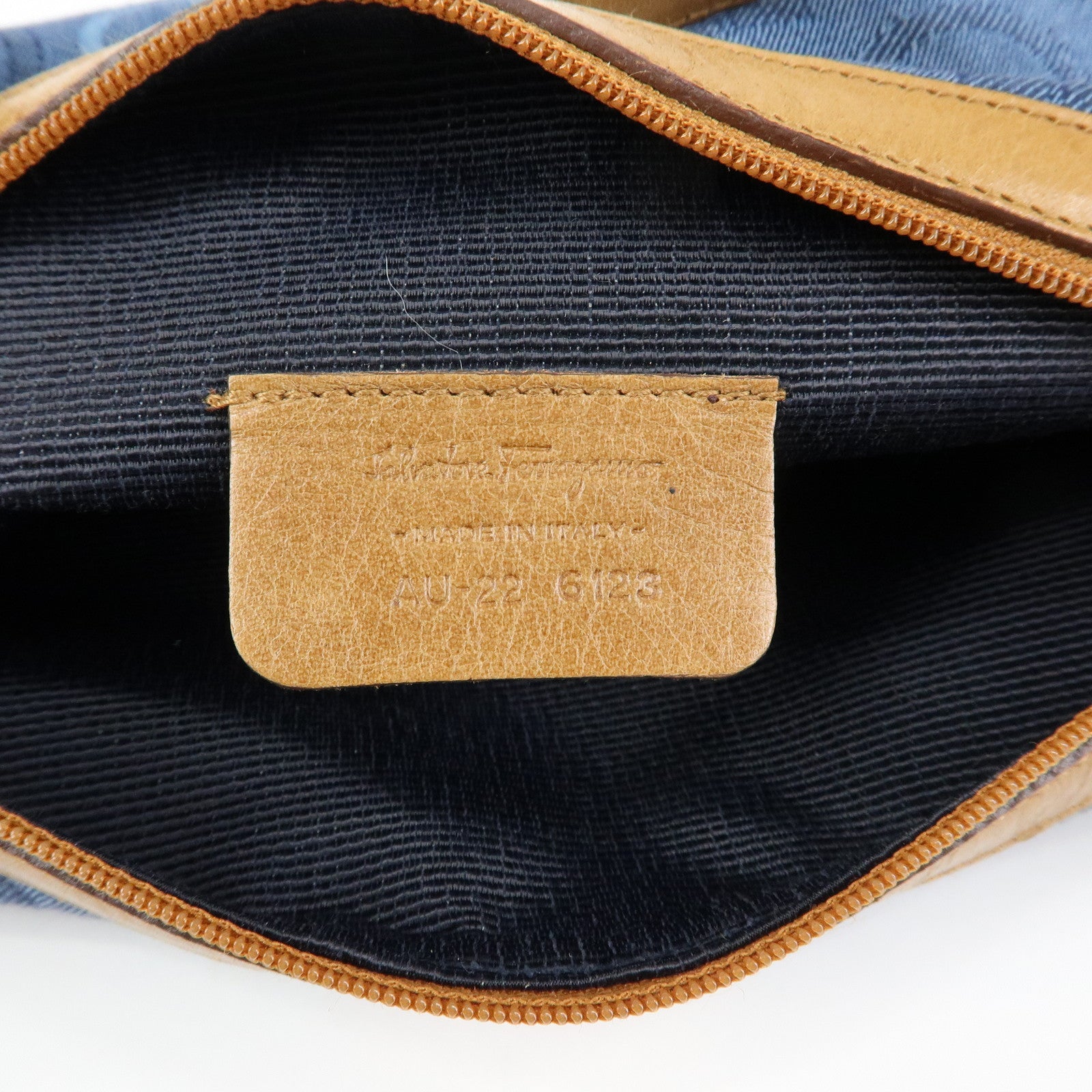 Ferragamo Gancini Canvas Leather Hand Bag Shoulder Bag Blue