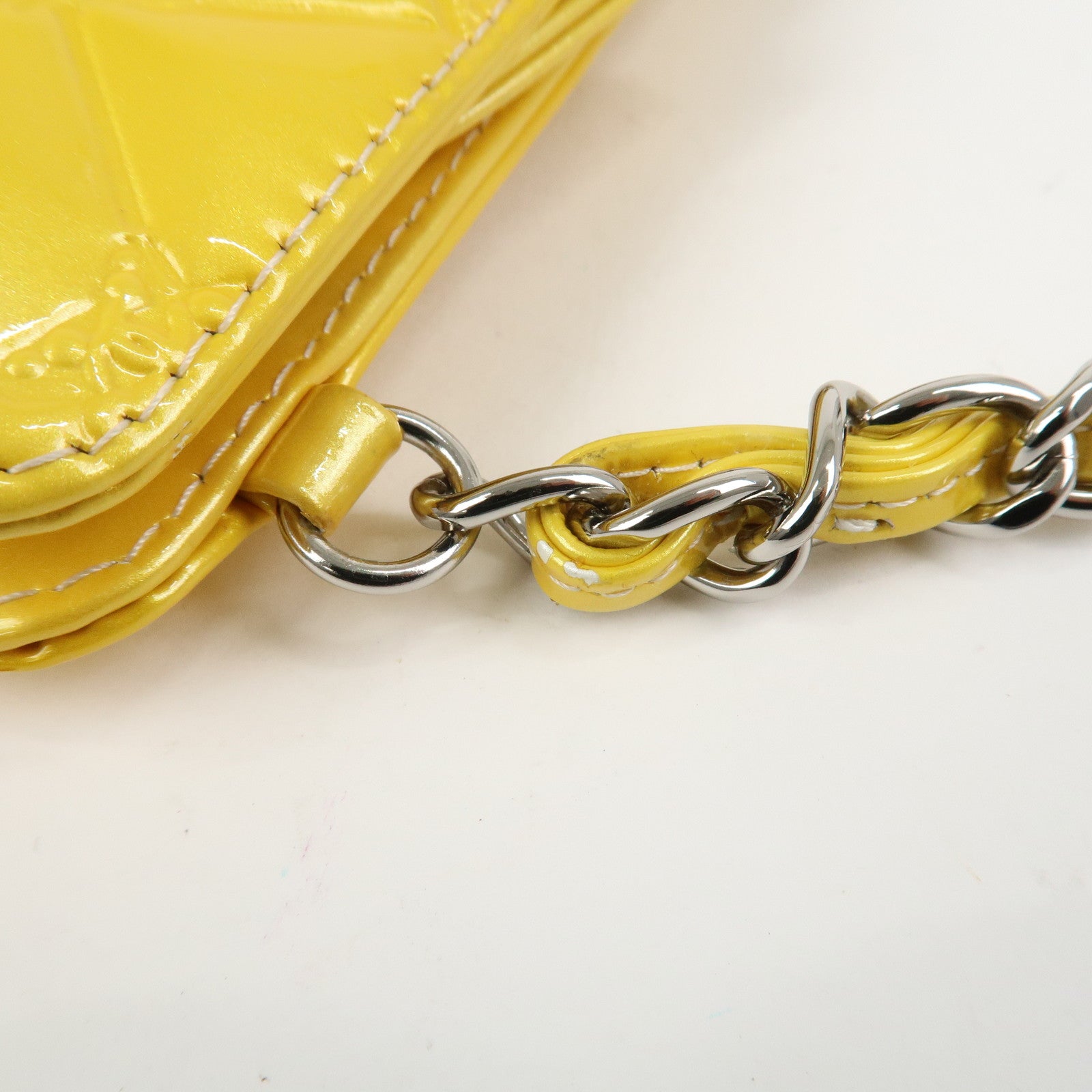 CHANEL Icon Line Patent Leather Chain Shoulder Bag Yellow A37156