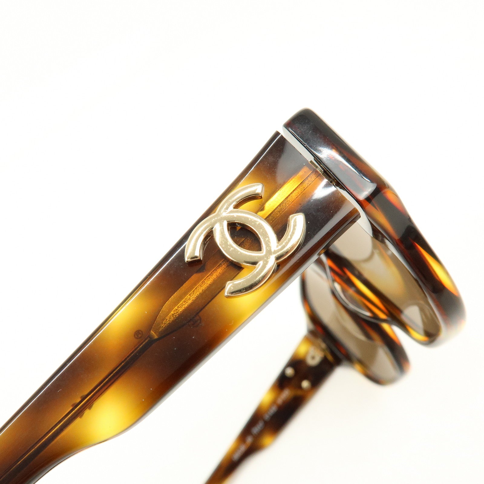 CHANEL COCO Mark Plastic Sunglasses Brown 01452