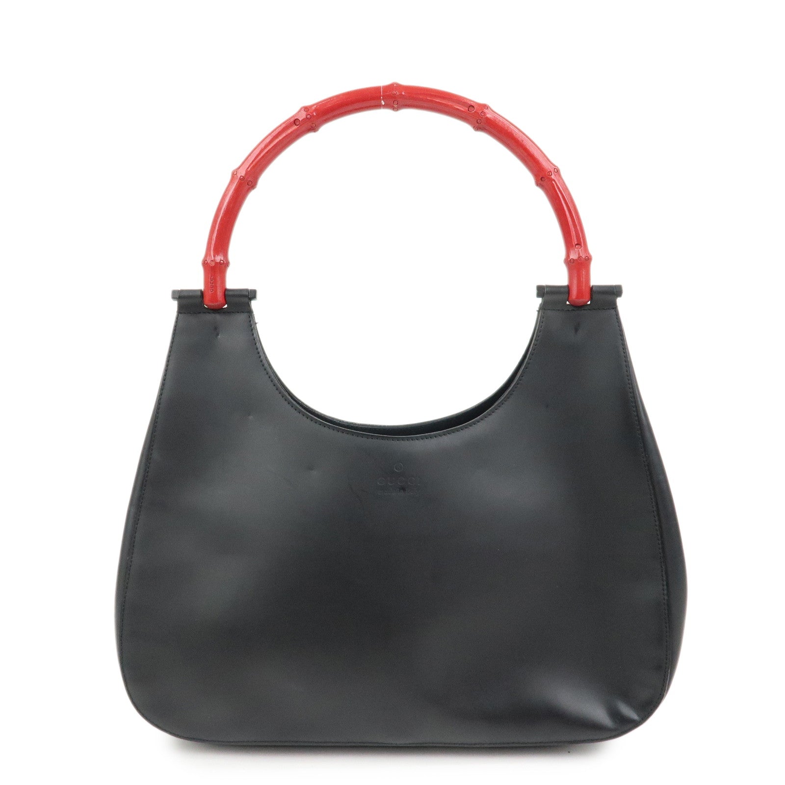 GUCCI Bamboo Handle Shoulder Bag Hand Bag Black Red 001.3739