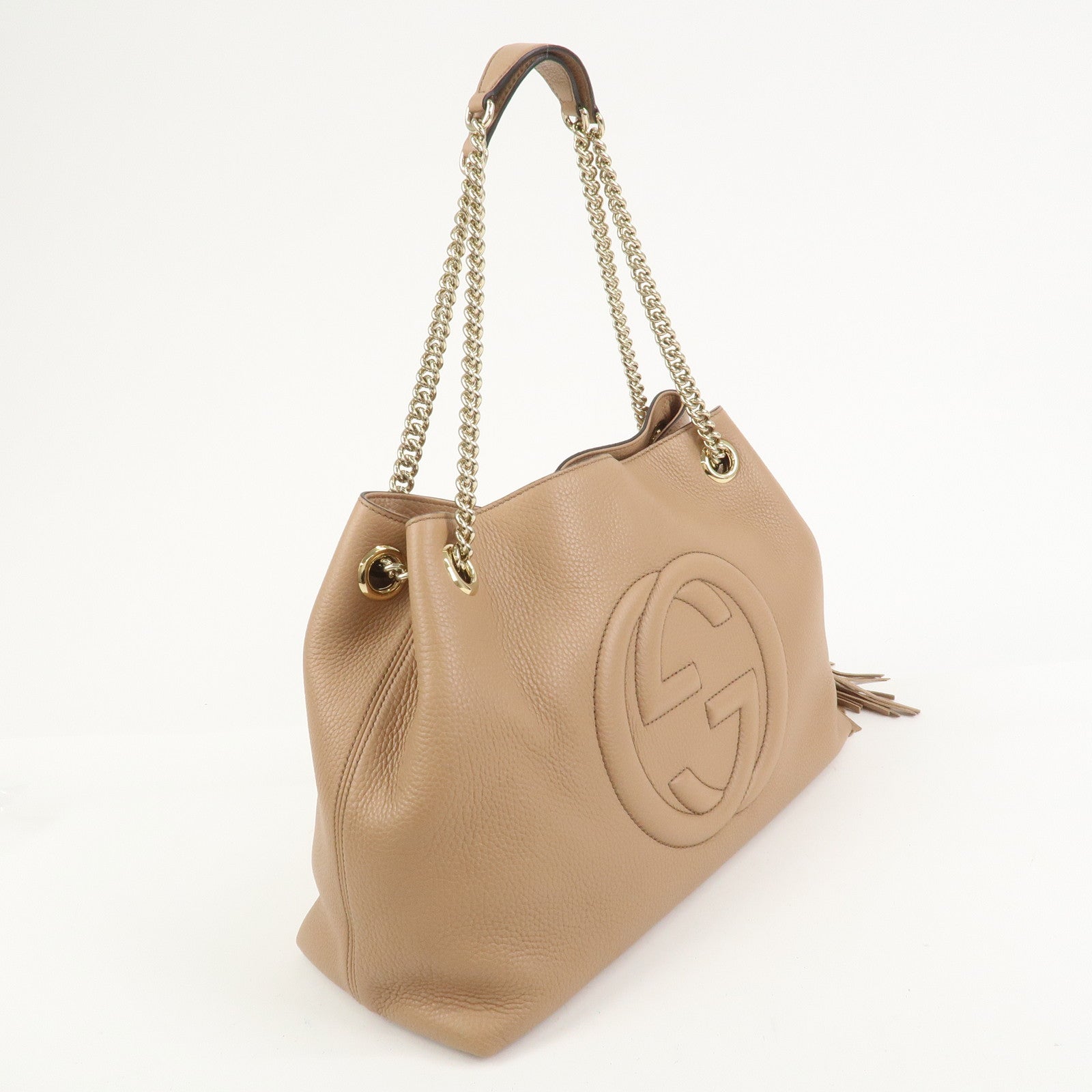 GUCCI SOHO Interlocking G Leather Chain Shoulder Bag Beige 536196