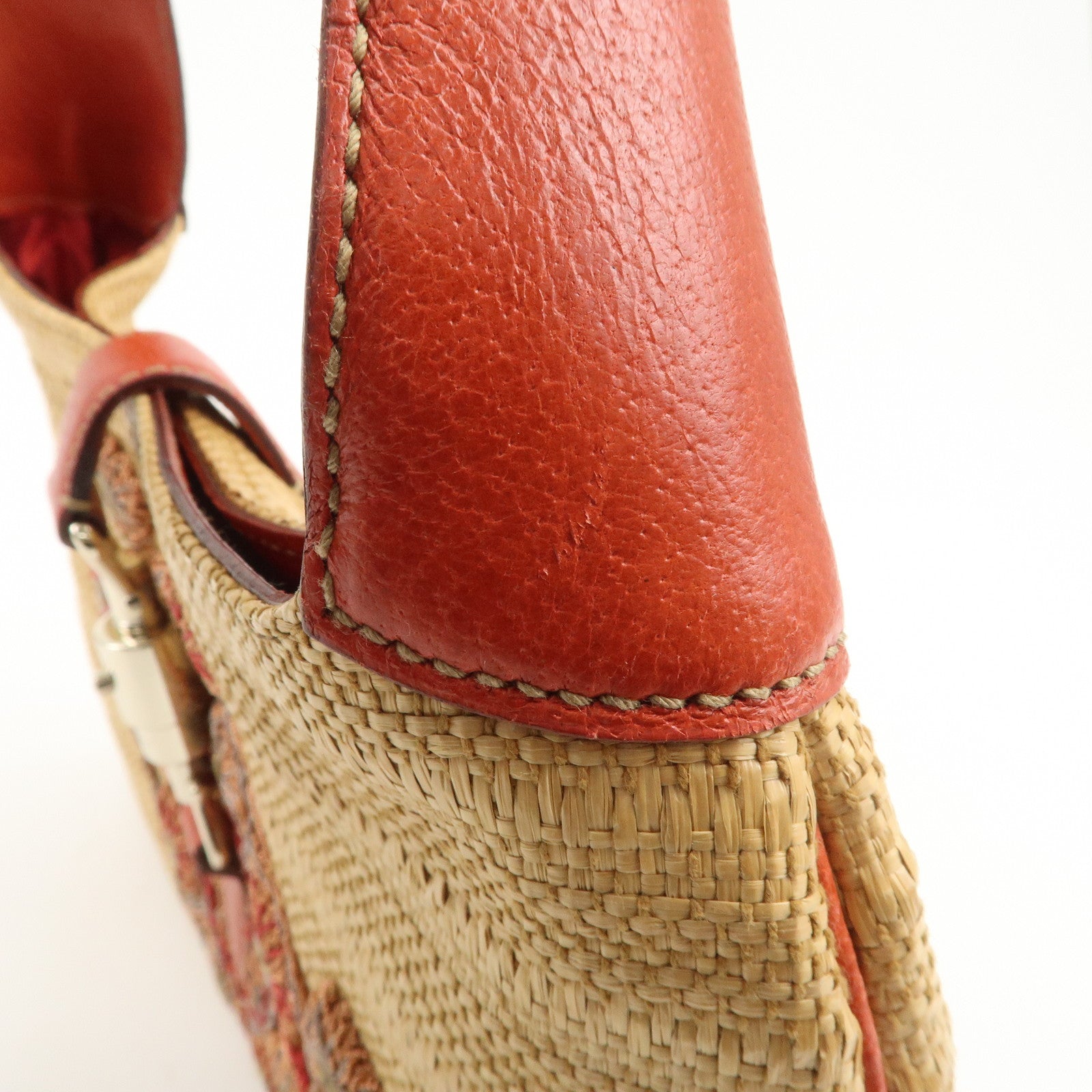 GUCCI New Jackie Raffia Leather Shoulder Bag Natural Orange 140040