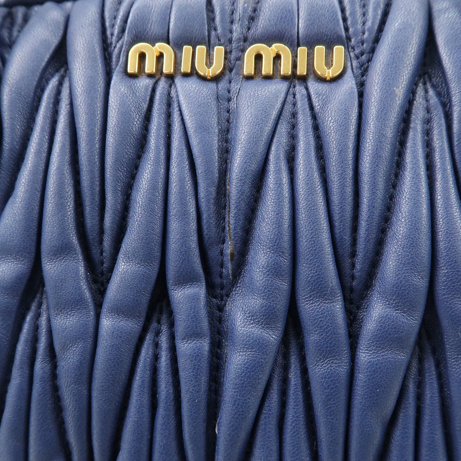 MIU MIU Matelasse Nappa Leather 2Way Bag Hand Bag Blue RN1047