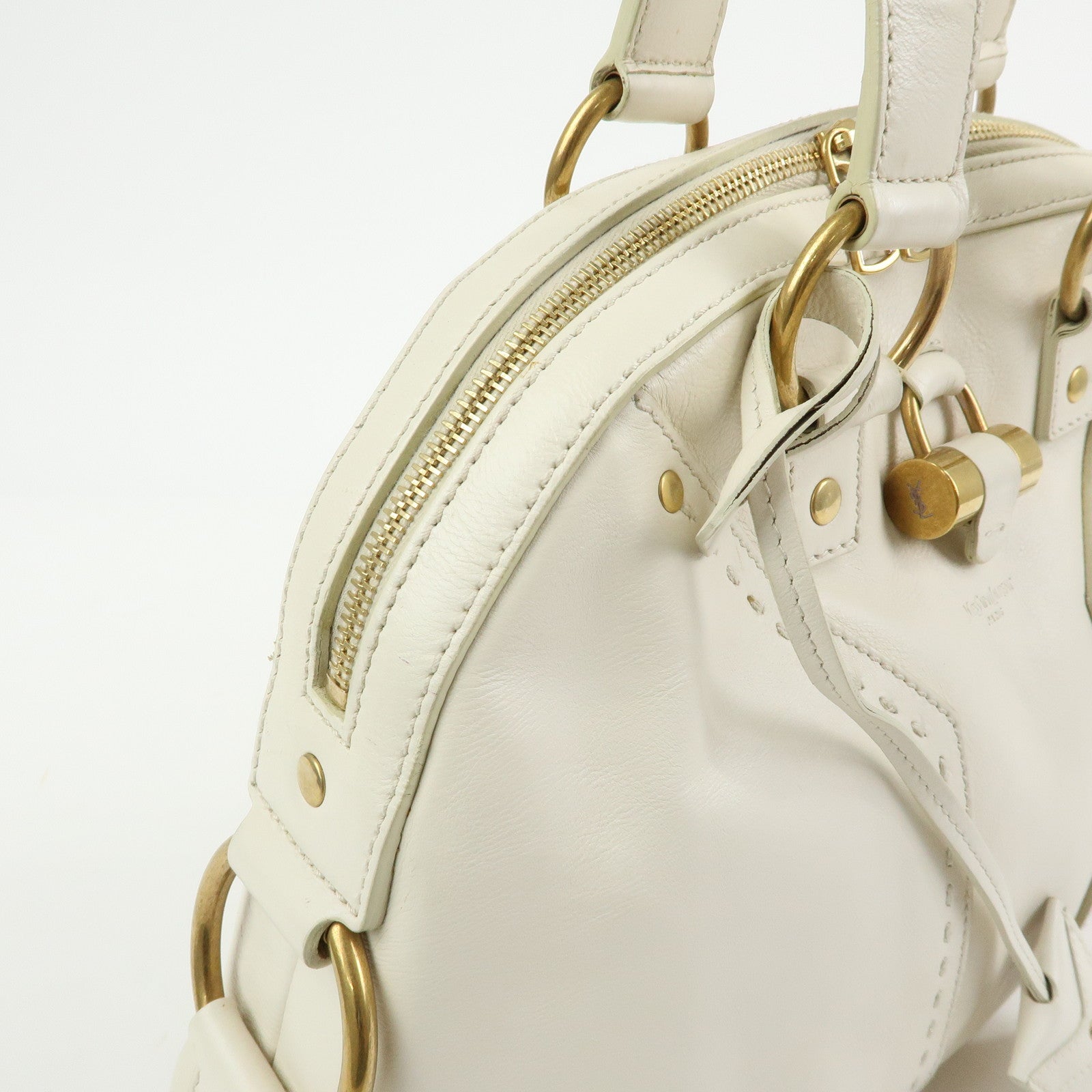 SAINT LAURENT PARIS Muse Y Line Leather Hand Bag Ivory 156465
