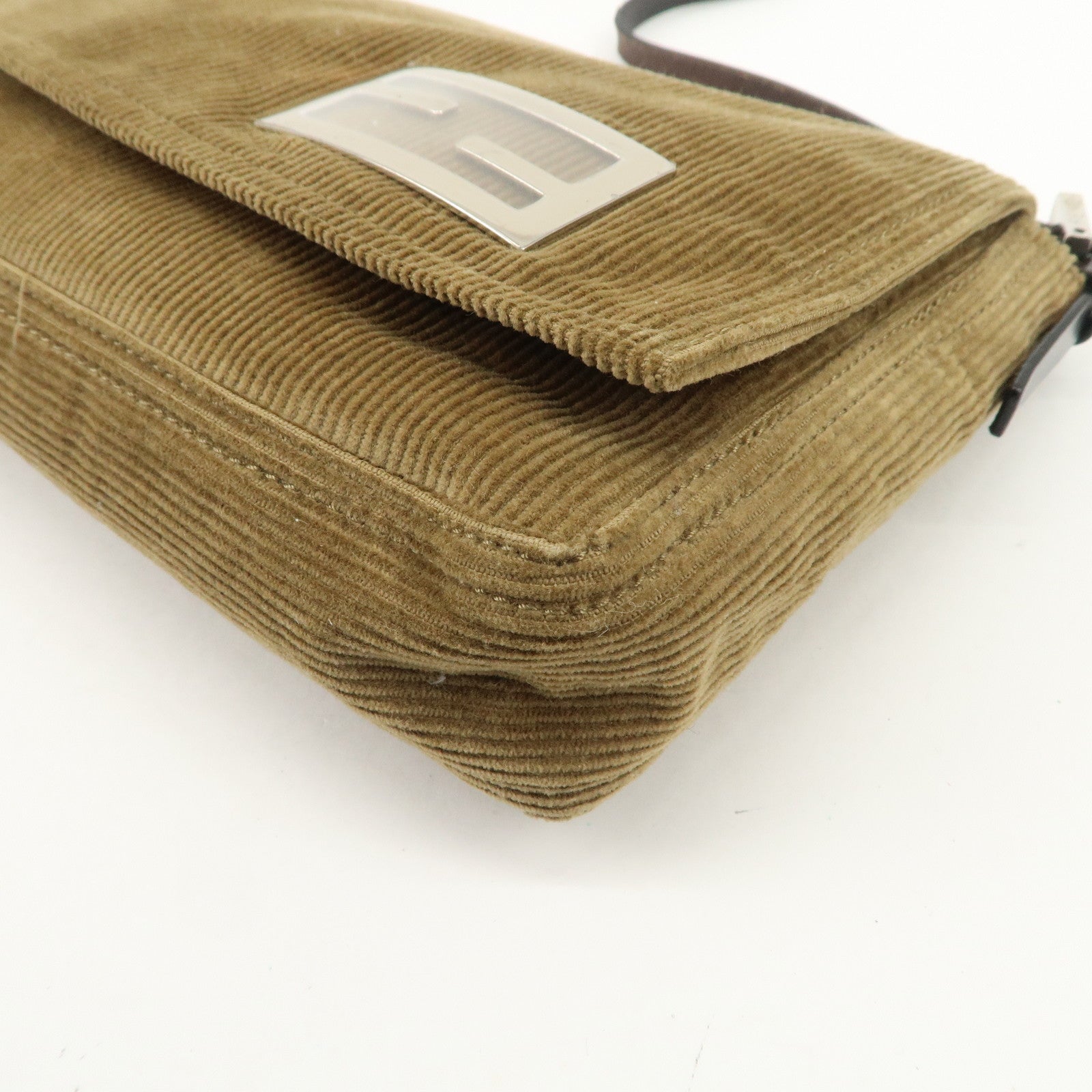 FENDI Logo Corduroy Shoulder Bag Hand Bag Caramel Used