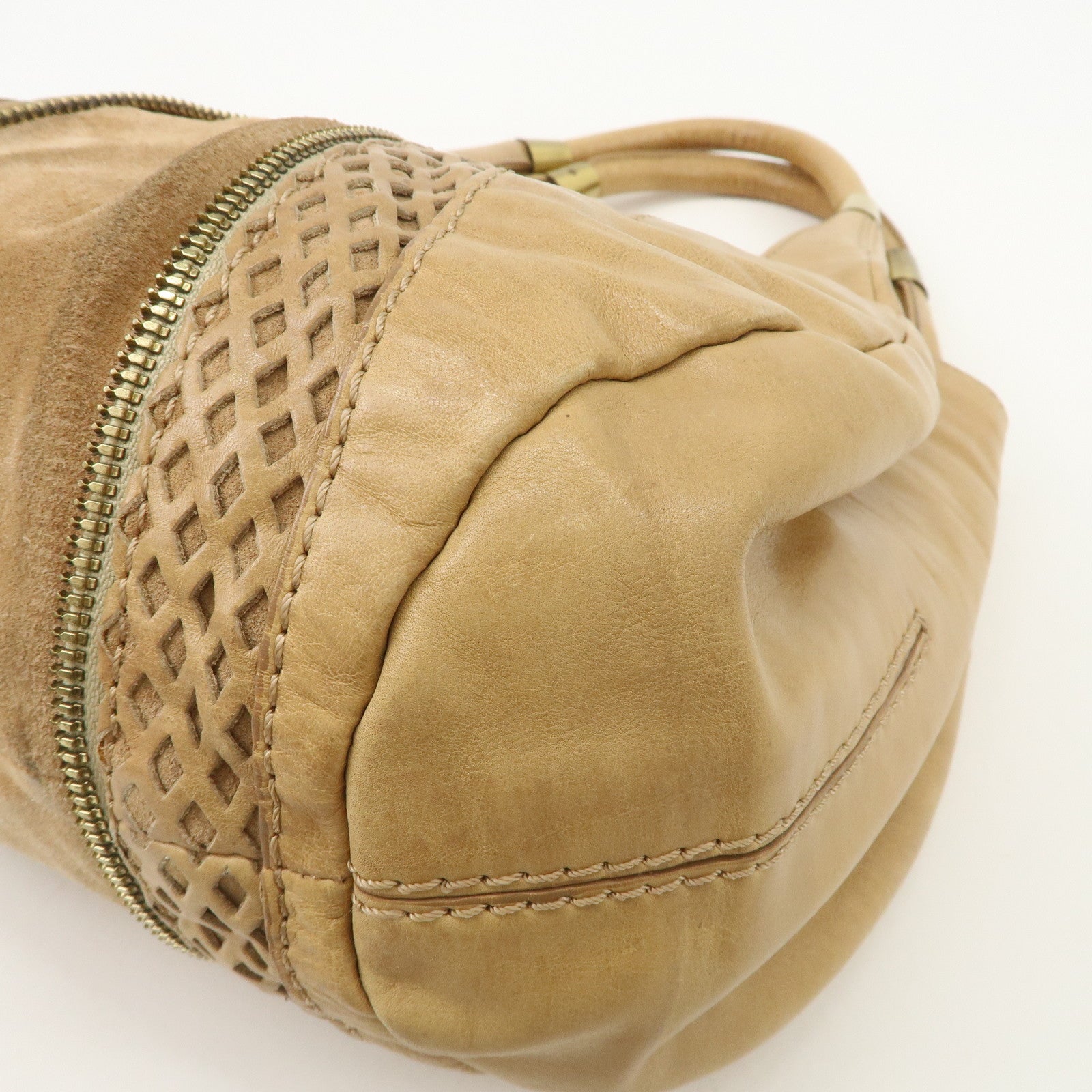 JIMMY CHOO Leather Shoulder Bag Hand Bag Beige Gold Hardware