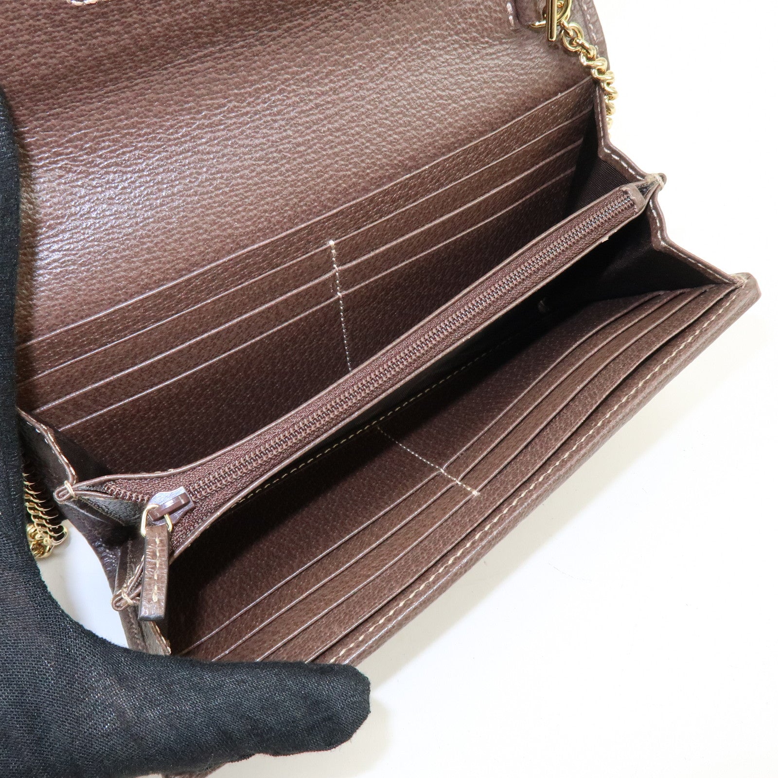 GUCCI Sherry Ophidia GG Supreme Leather Chain Wallet Beige 546592