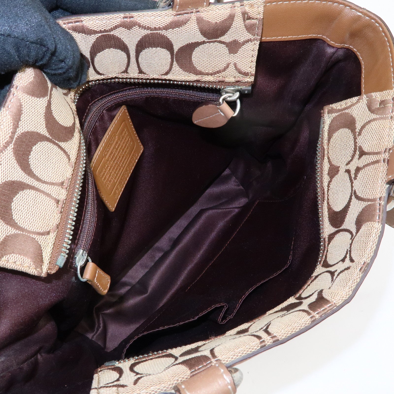 COACH Set of 2 Canvas Leather Shoulder Bag Brown Bronze