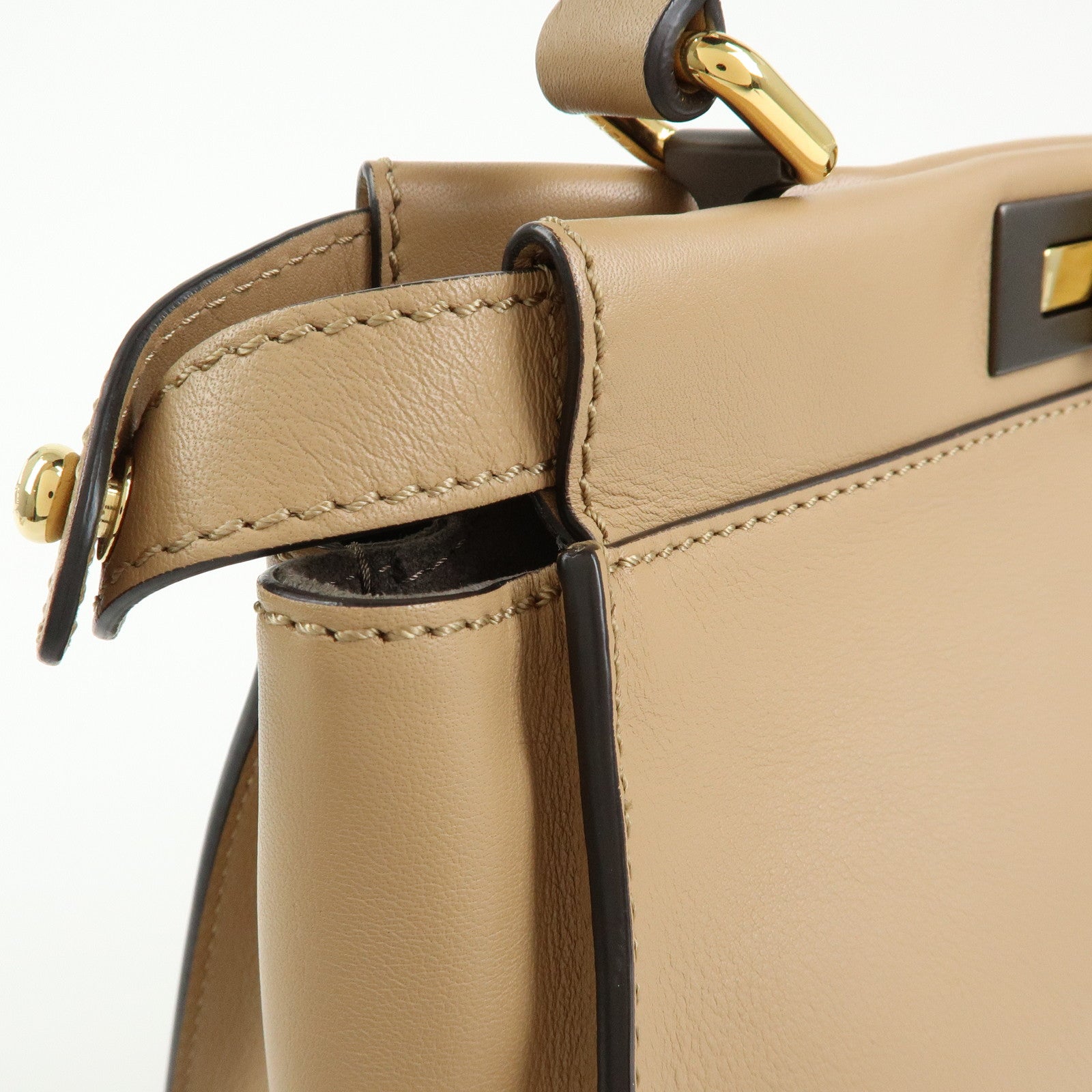 FENDI Peekaboo Leather 2Way Bag Hand Bag Shoulder Bag Beige 8BN290