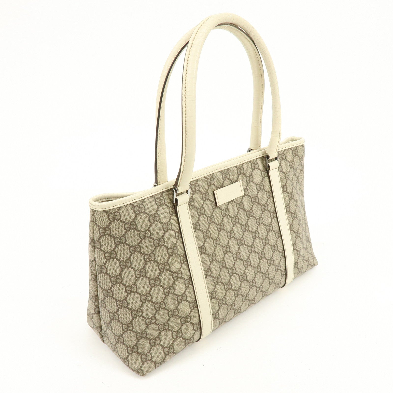 GUCCI GG Canvas Leather Shoulder Bag Tote Bag Beige White 114595