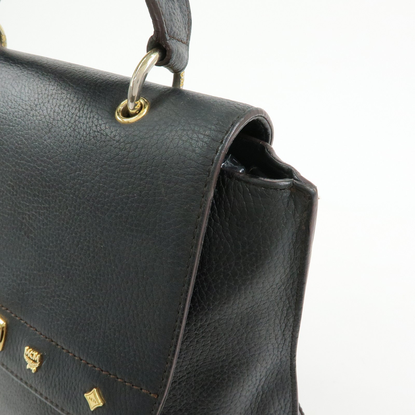 MCM Leather 2Way Bag Hand Bag Shoulder Bag Crossbody Bag Black