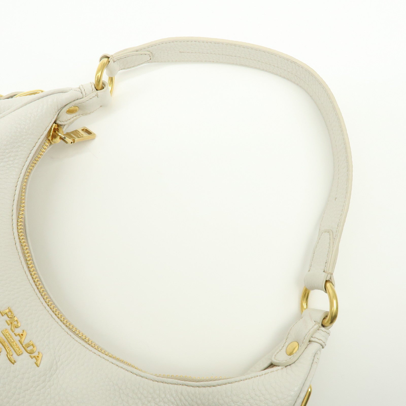 PRADA Logo Calf Leather Shoulder Bag Hand Bag White BR4311