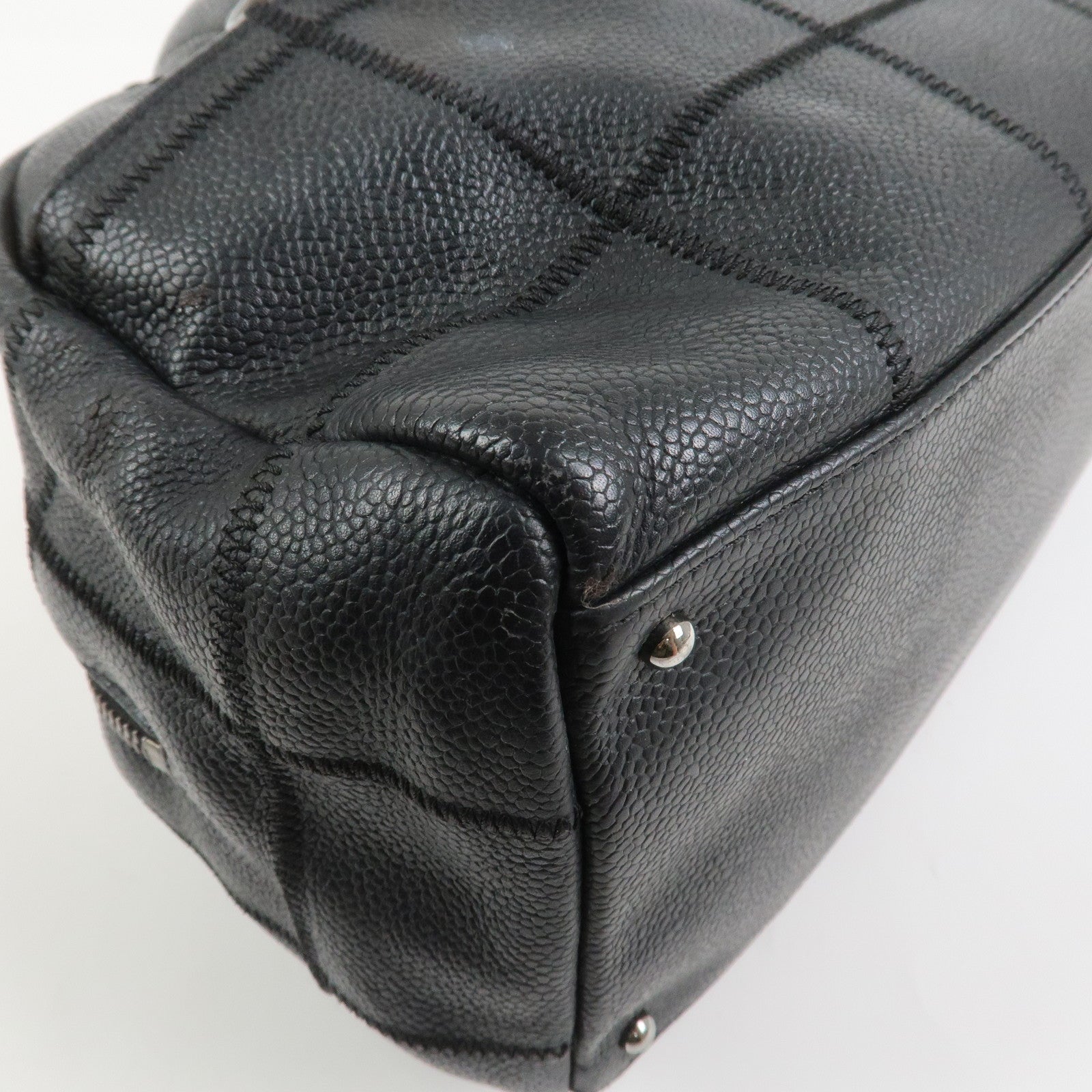 CHANEL Chocolate Bar Caviarskin Boston Bag Hand Bag Black A28023