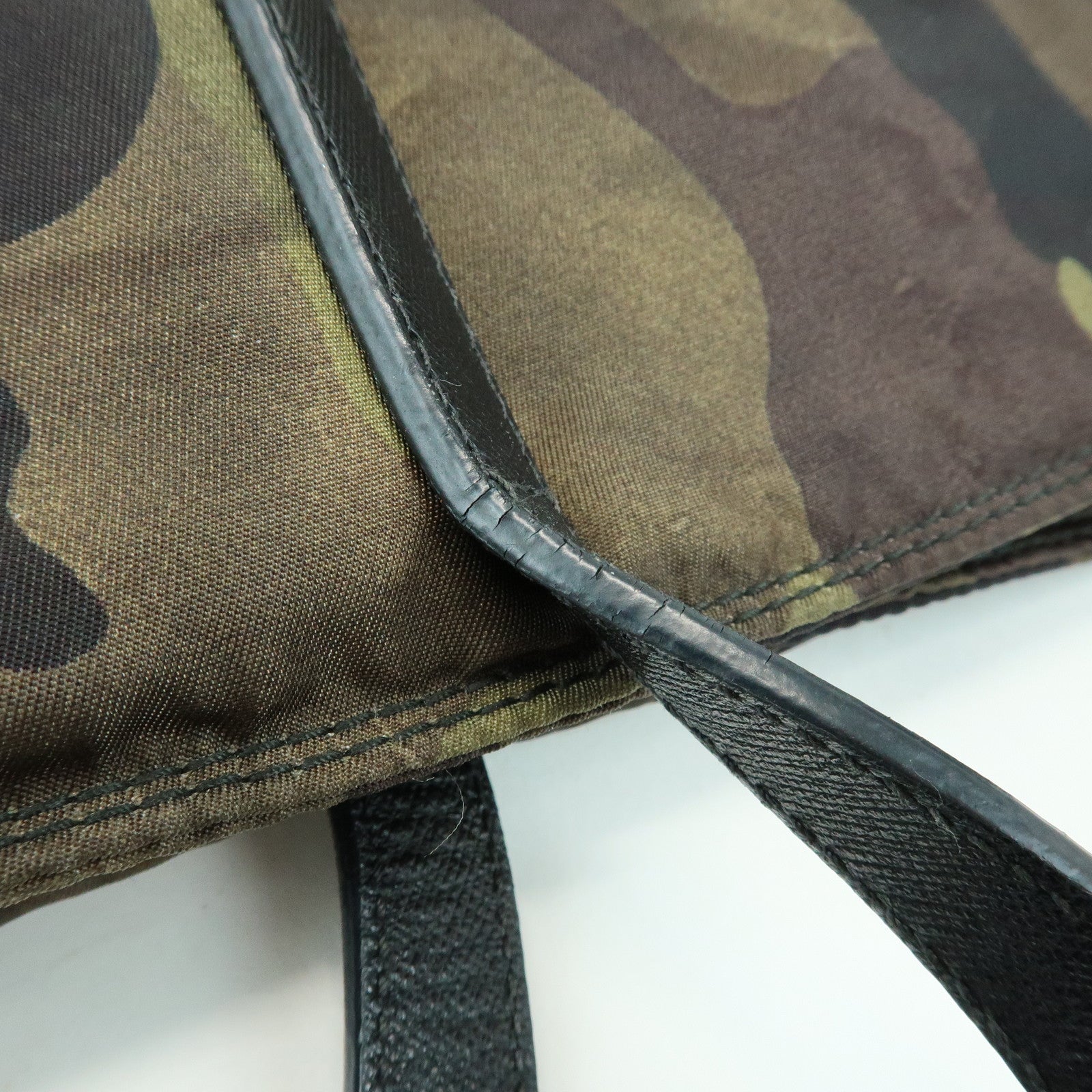 PRADA Triangle Logo Nylon Saffiano Leather 2Way Hand Shoulder Bag Khaki