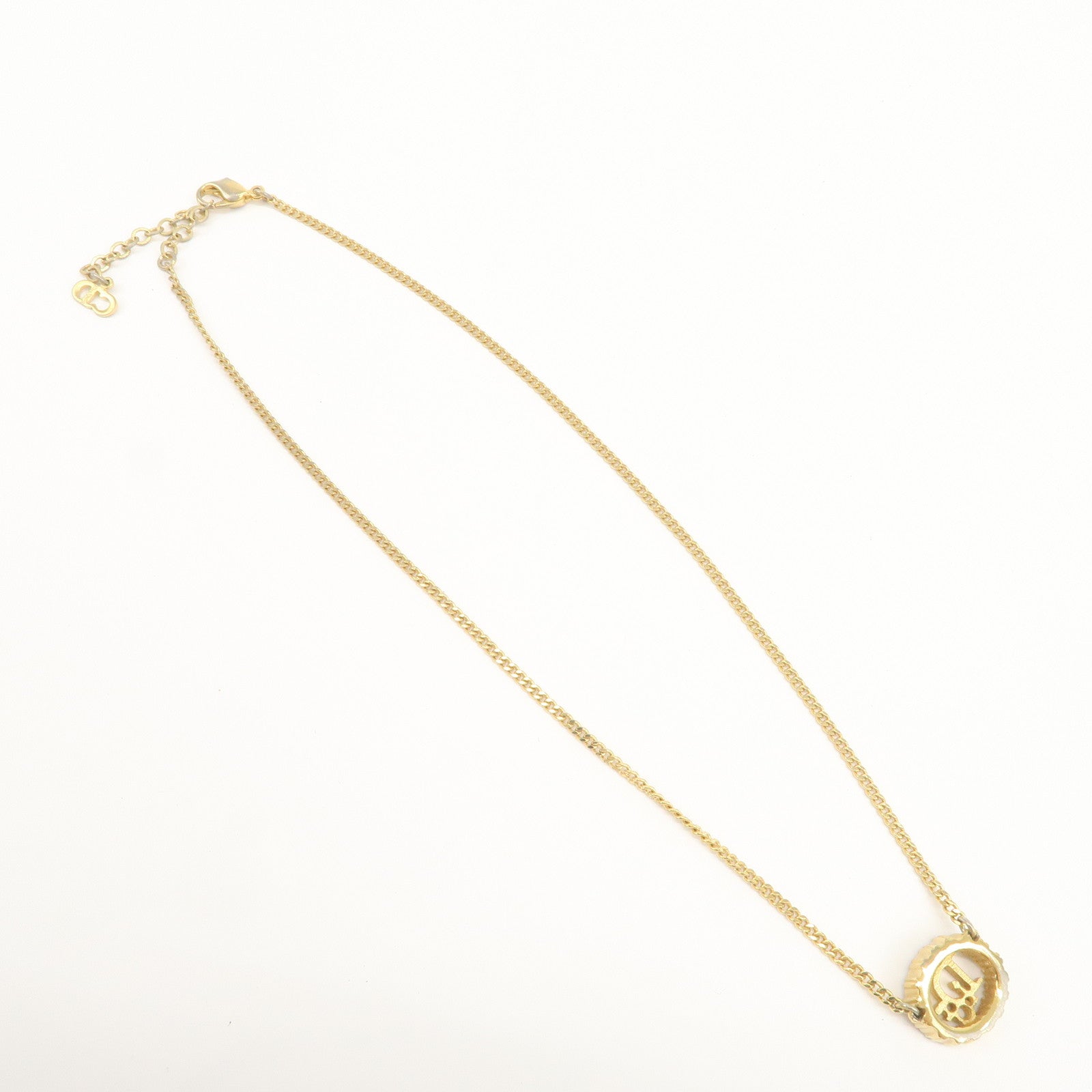 Christian Dior Logo Metal Rhinestone Necklace Gold