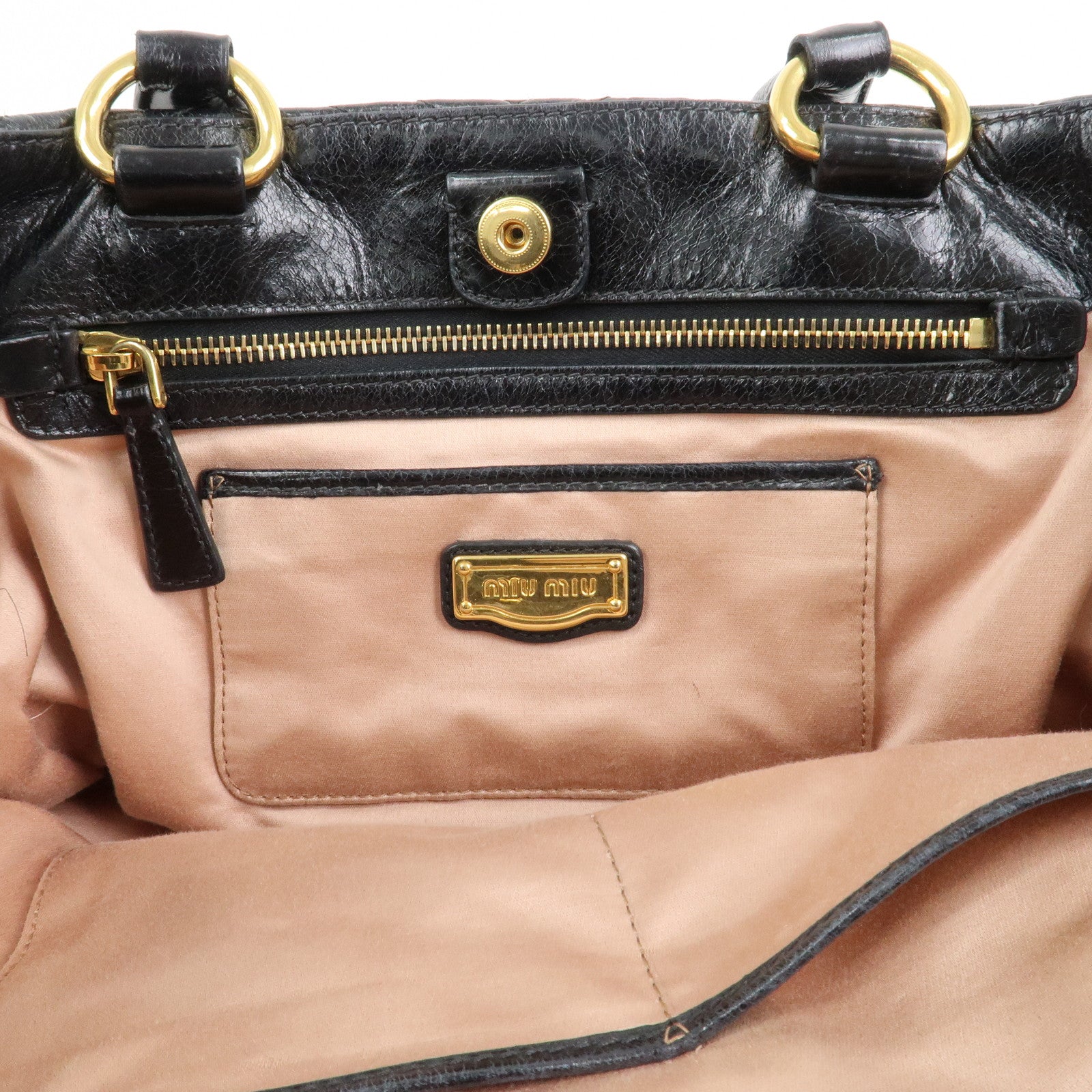 MIU MIU Leather 2Way Shoulder Bag Hand Bag Tote Bag Black