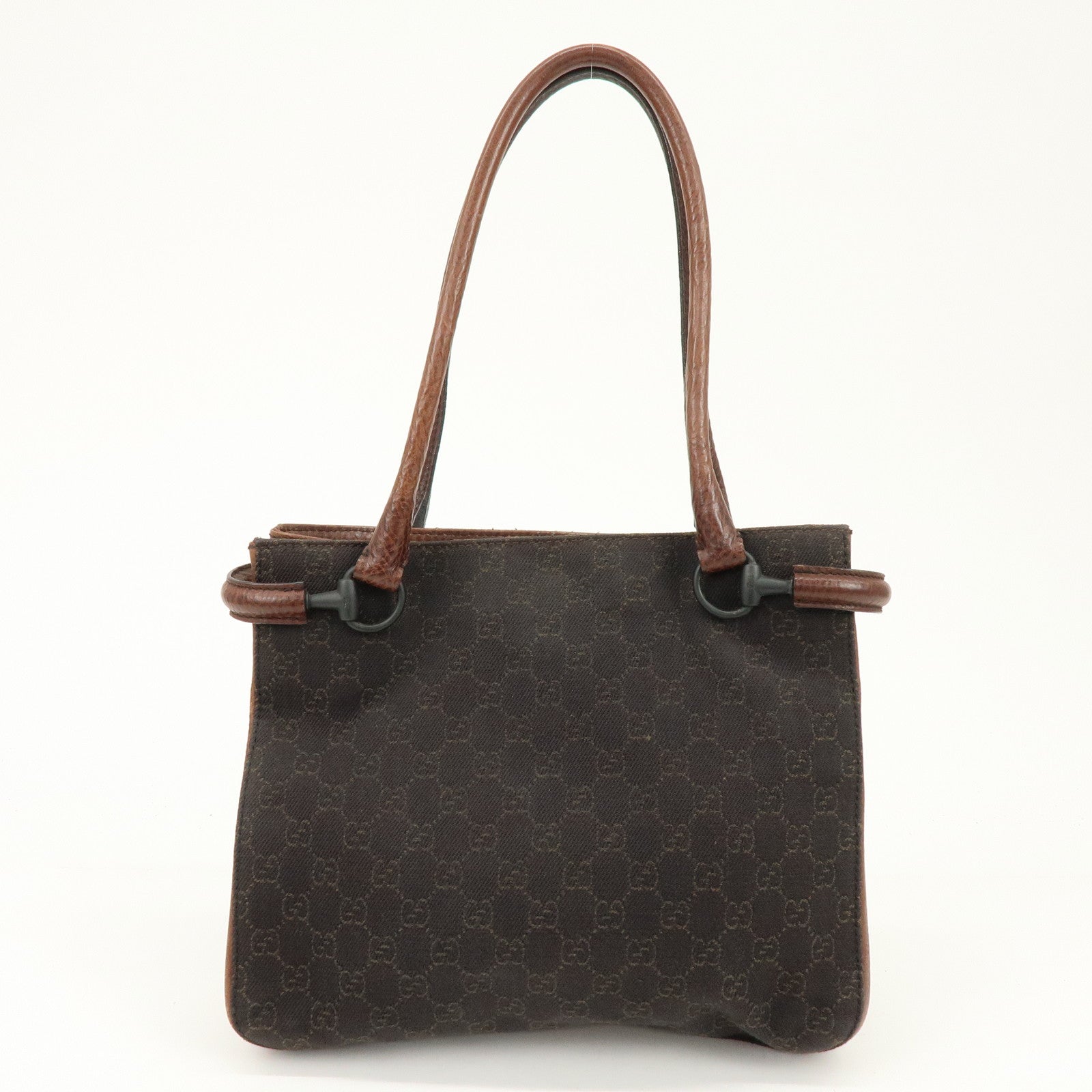 GUCCI Horsebit GG Canvas Leather Tote Bag Shoulder Bag Brown 101971