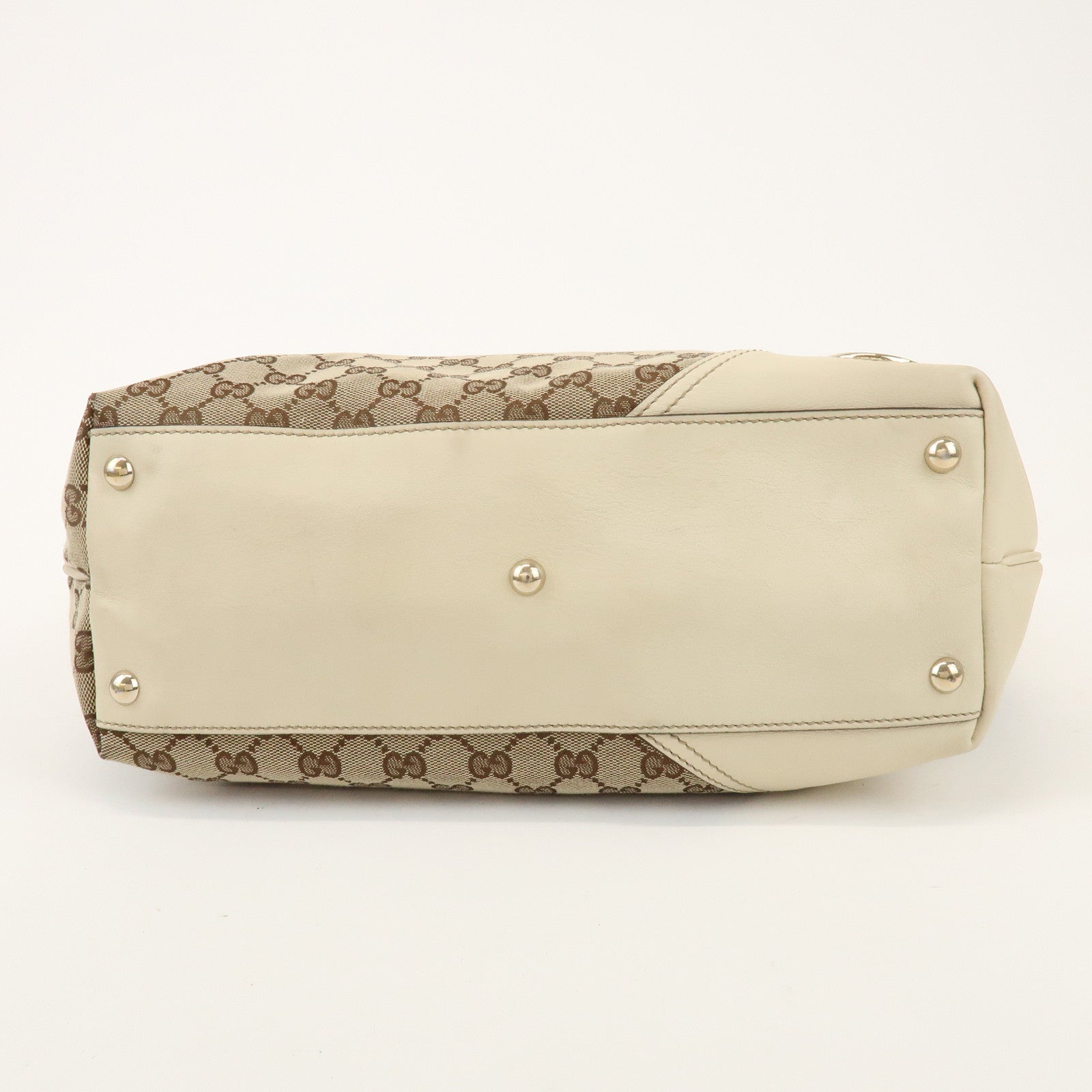 GUCCI New Britt GG Canvas Leather Tote Bag Beige White 169945