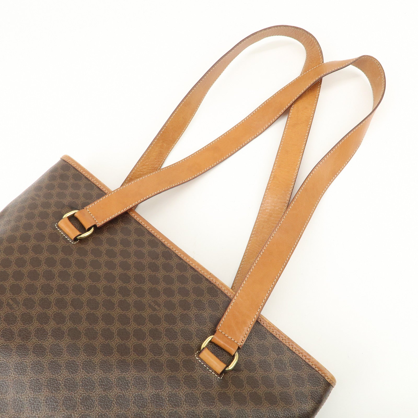 CELINE Macadam Logo Tote Bag Shoulder Bag Brown Gold