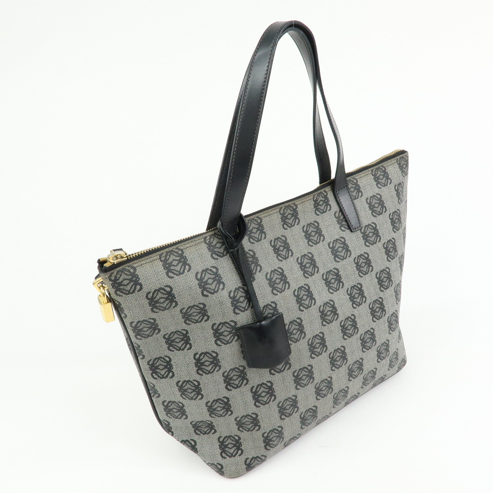 LOEWE Anagram PVC Canvas Leather Tote Bag Hand Bag Black