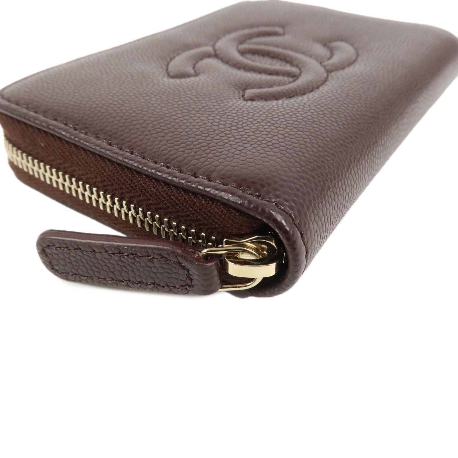 CHANEL COCO Mark Caviarskin Coin Case Brown AP4658