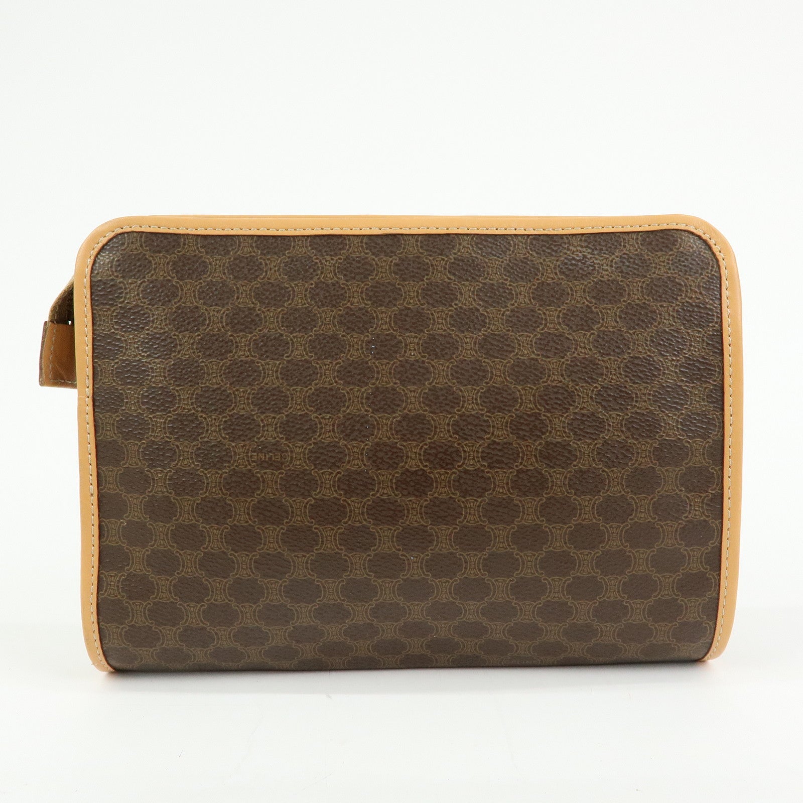 CELINE Macadam PVC Coated Canvas Leather Clutch Bag Pouch Brown