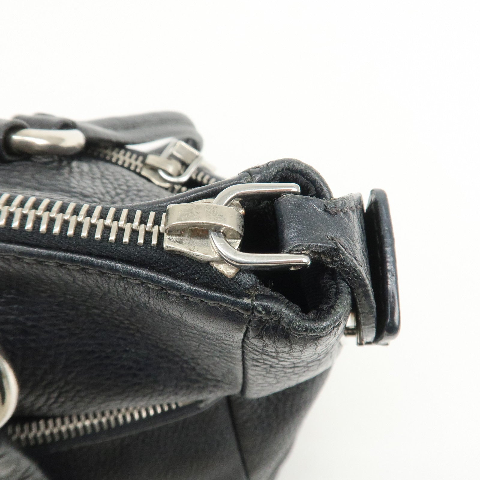 PRADA Logo Leather Shoulder Bag Hand Bag Tote Bag Black