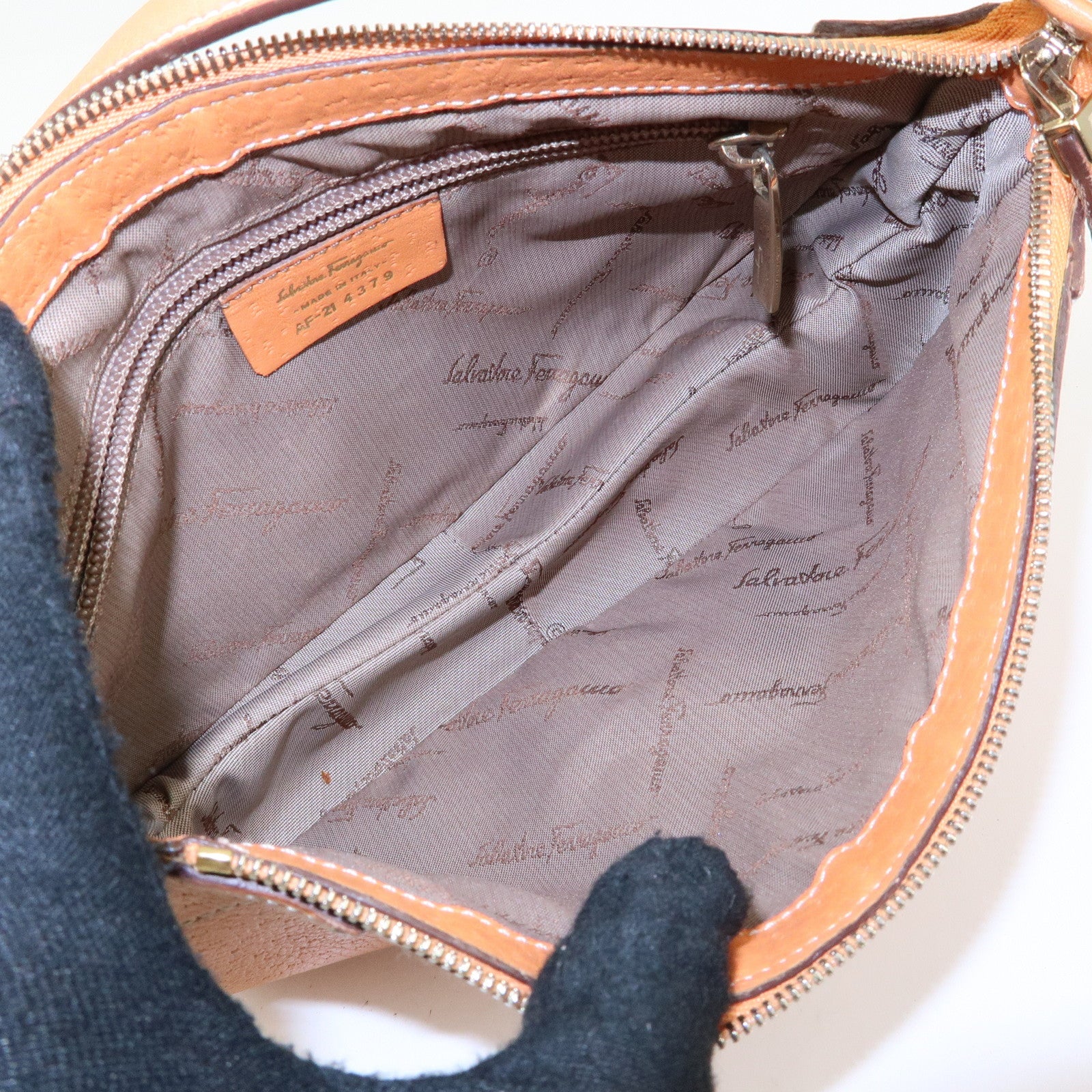 Ferragamo Gancini Leather Hand Bag Shoulder Bag Orange