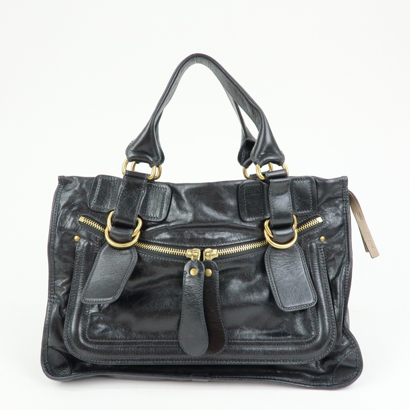 Chloe Bay Leather Hand Bag Tote Bag Black