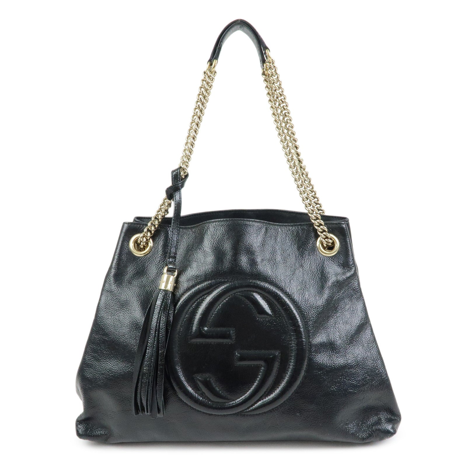 GUCCI SOHO Interlocking G Patent Leather Chain Shoulder Bag 308982