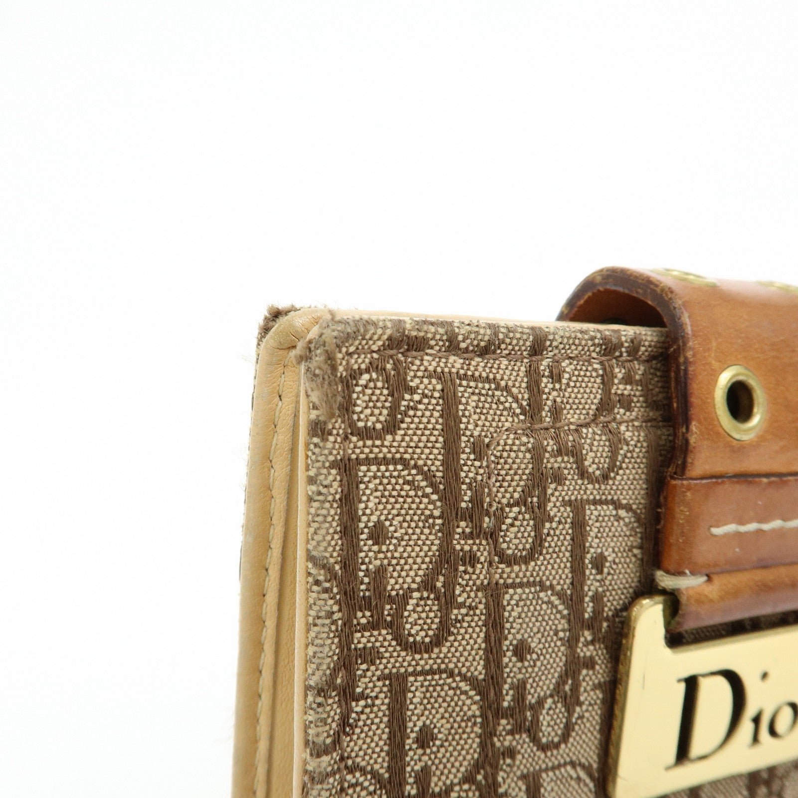 Christian Dior Trotter Canvas Leather Bi-fold Compact Wallet Beige
