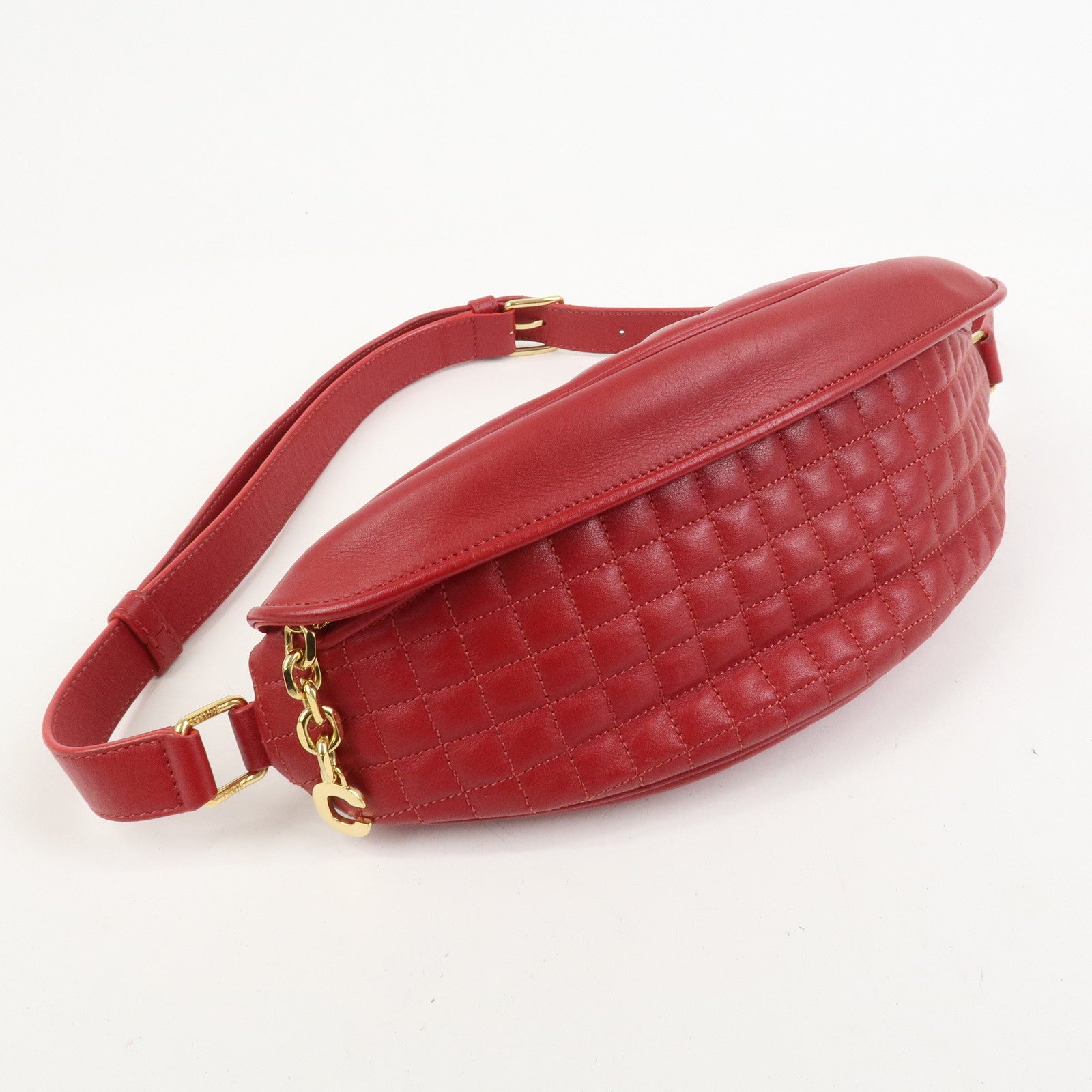 CELINE Leather C Charm Waist Bag Body Bag Red