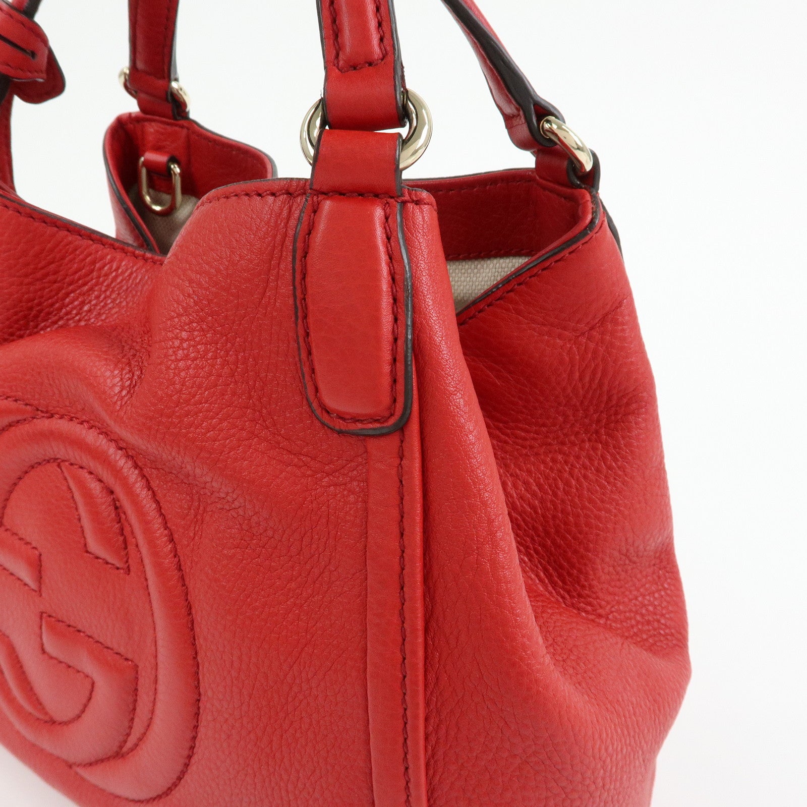 GUCCI SOHO Interlocking G Leather 2Way Bag Hand Bag Red 336751