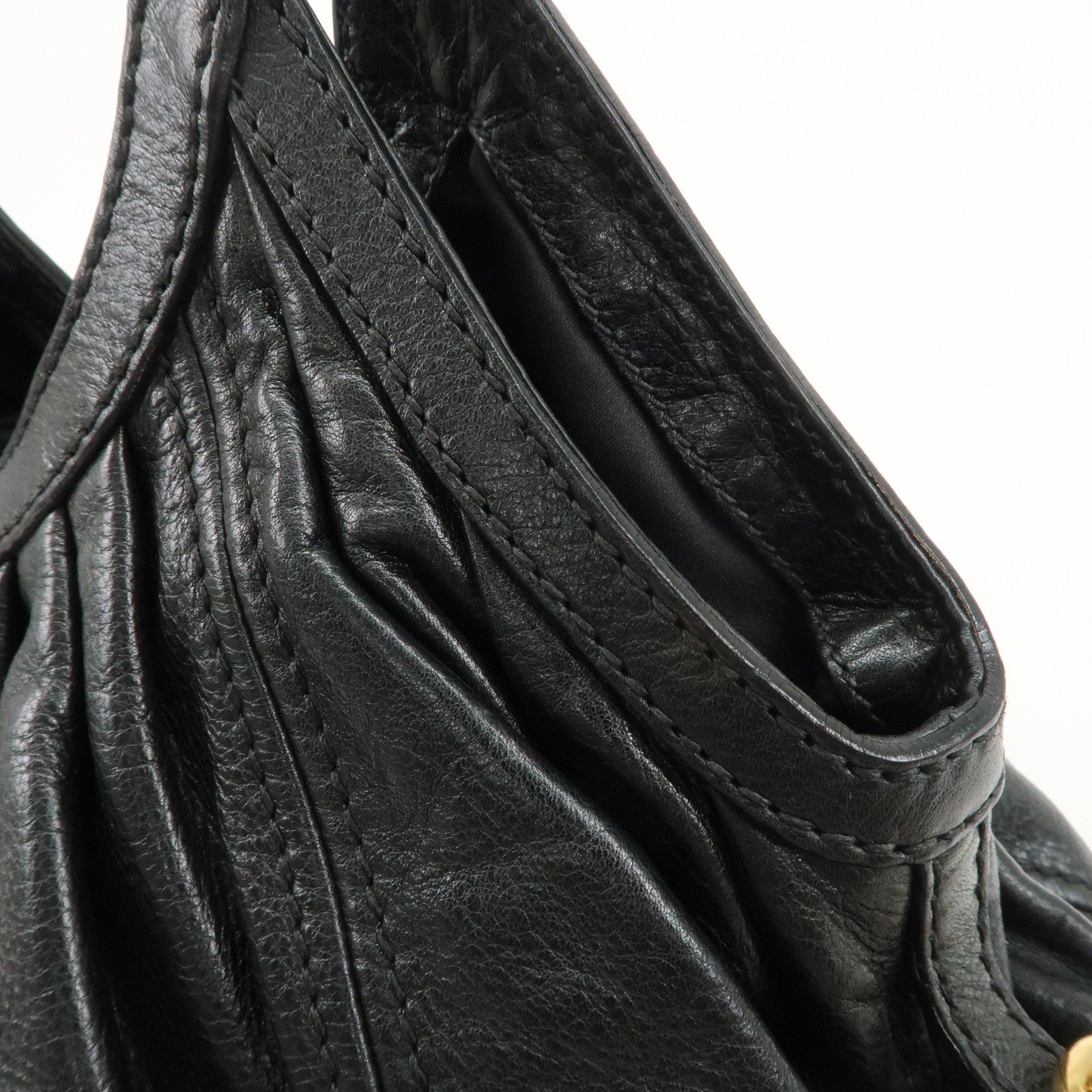 MIUMIU Logo Leather Shoulder Bag Tote Bag Black GOLD HDW Used