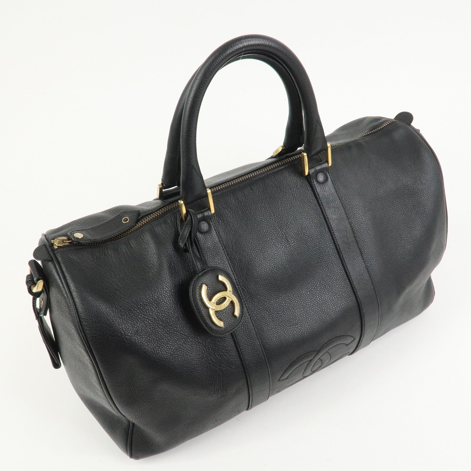 CHANEL COCO Mark Caviar skin Boston Bag Black Gold