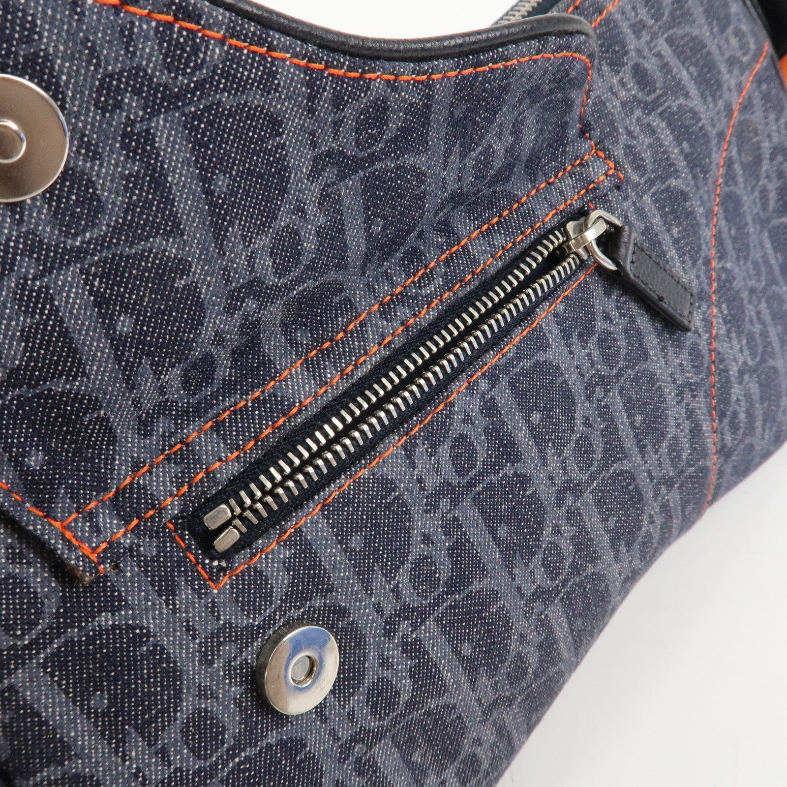 Christian Dior Flight Line Trotter Canvas Leather Shoulder Bag Denim Used