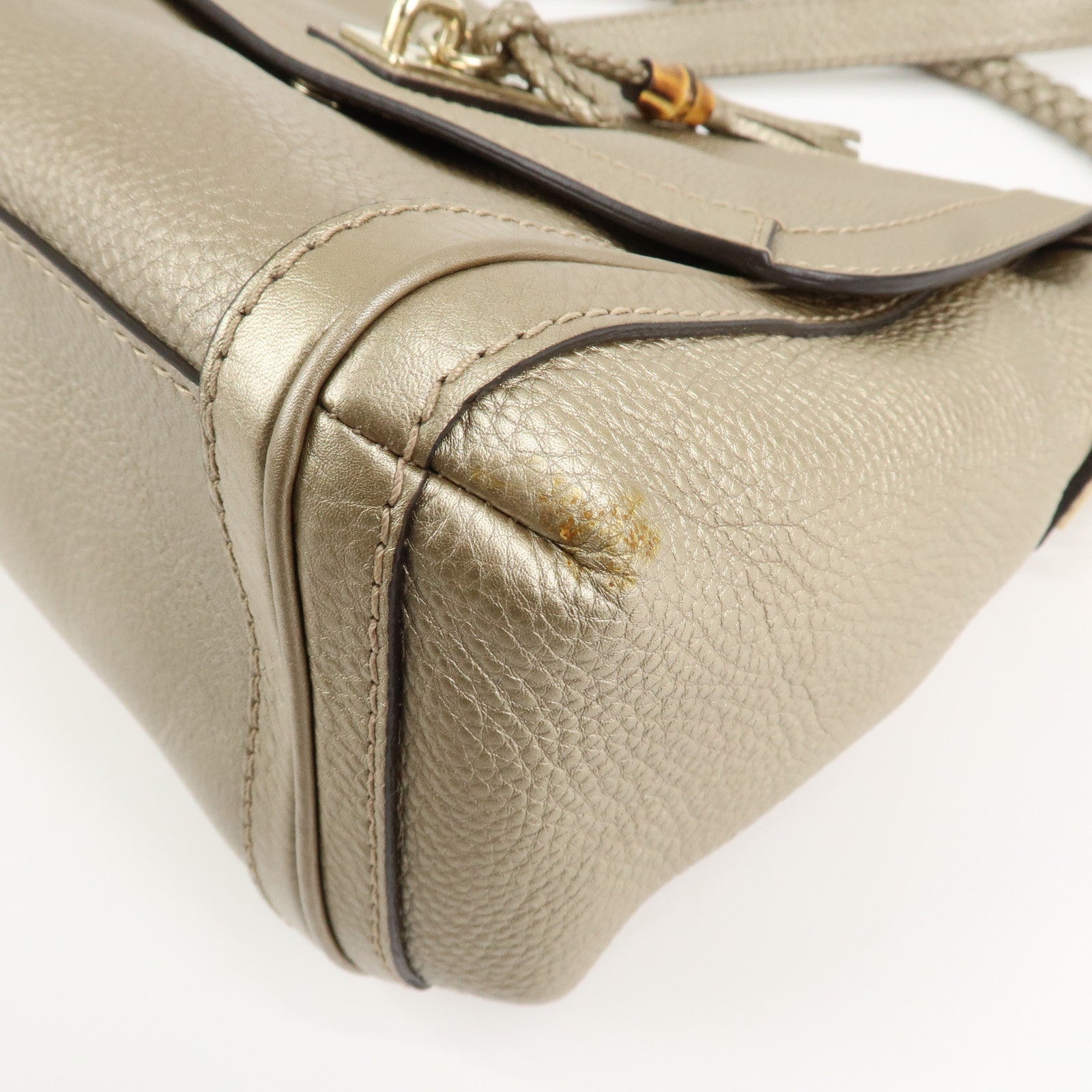 GUCCI Bamboo Leather Bella 2Way Shoulder Bag Hand Bag Gold 282301