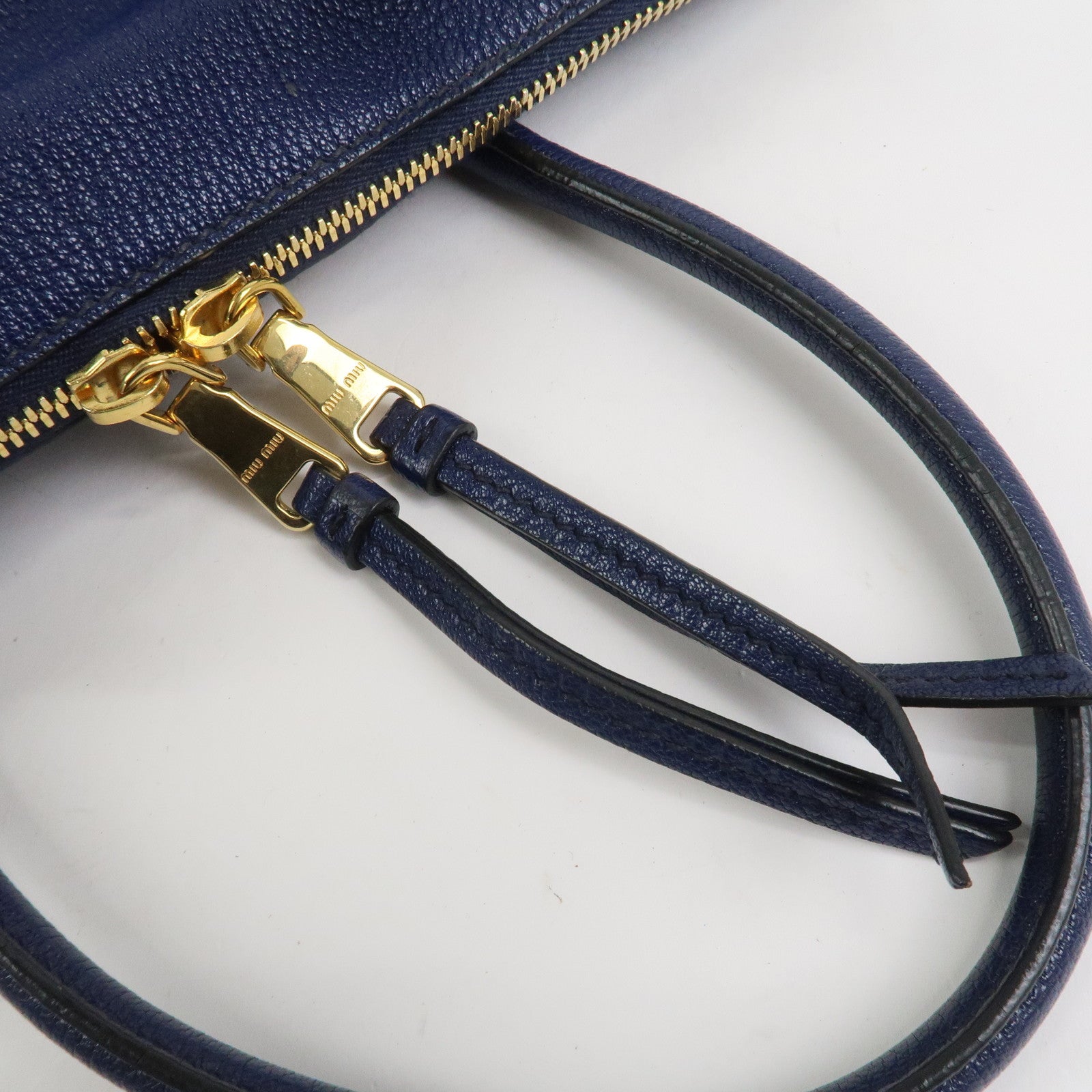 MIU MIU Madras Leather 2Way Hand Bag Shoulder Bag Blue 5BG136