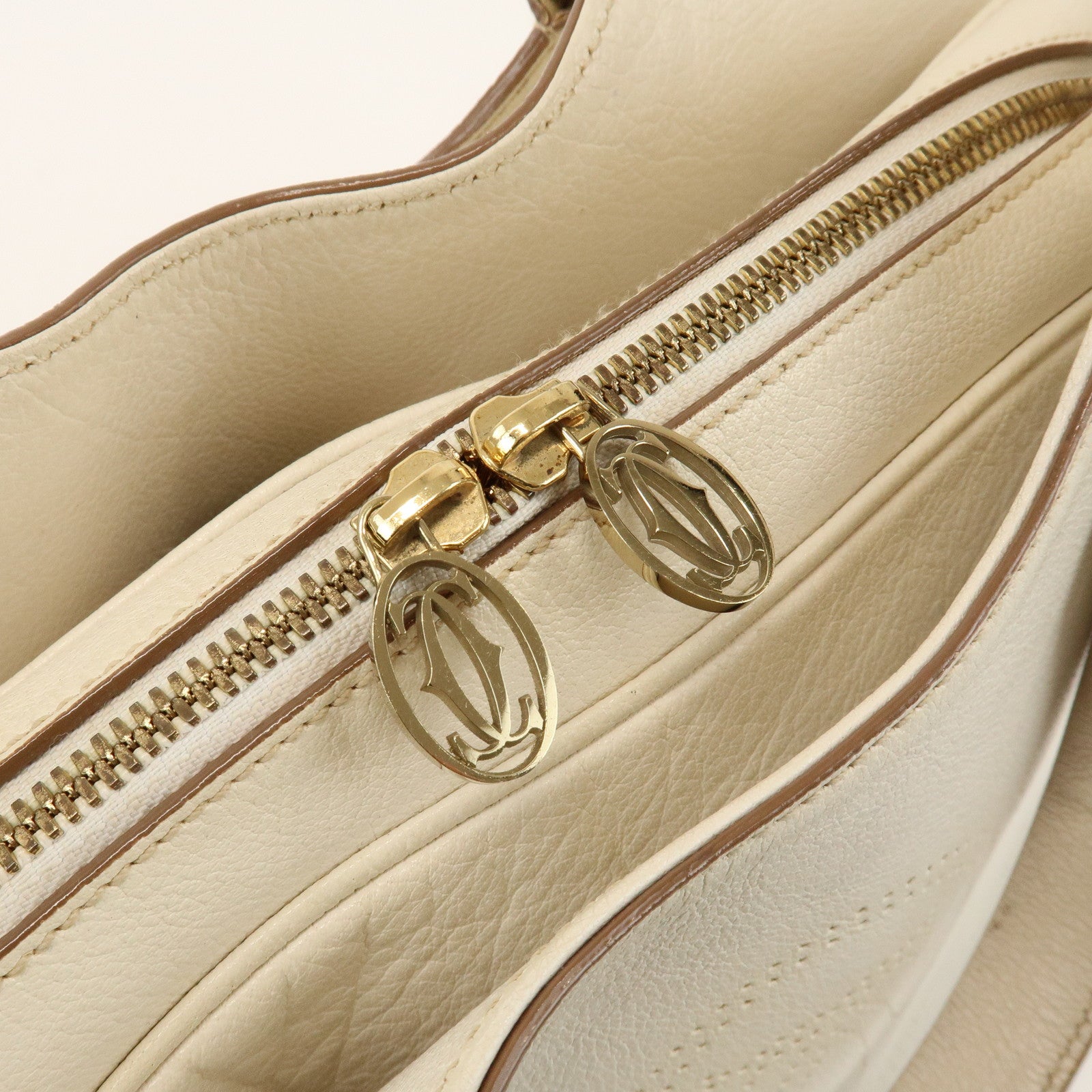 Cartier Must Line Marcello Leather 2Way Hand Bag Tote Bag White