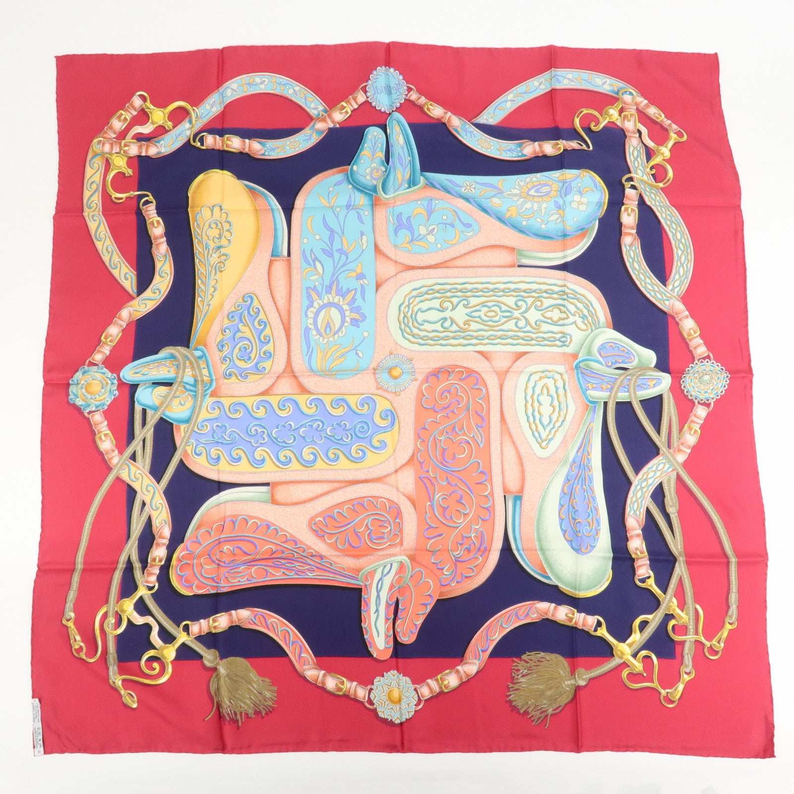 HERMES Carre 90 Silk 100% Scarf Festival Pink Multicolor
