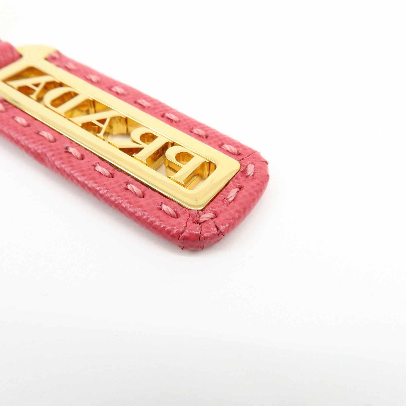 PRADA Logo Leather Metal Bag Charm Key Charm Pink Gold