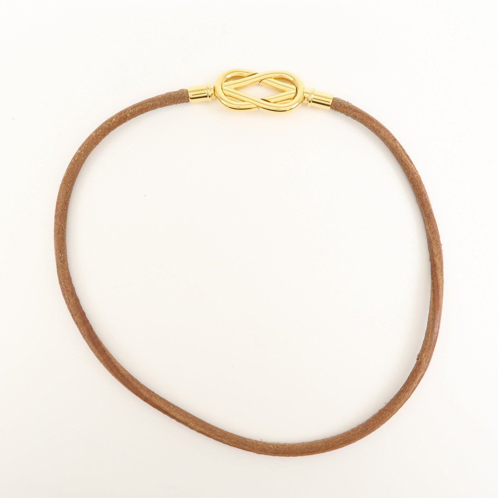 HERMES Leather Double Tour Jumbo Metal Bracelet Choker Brown