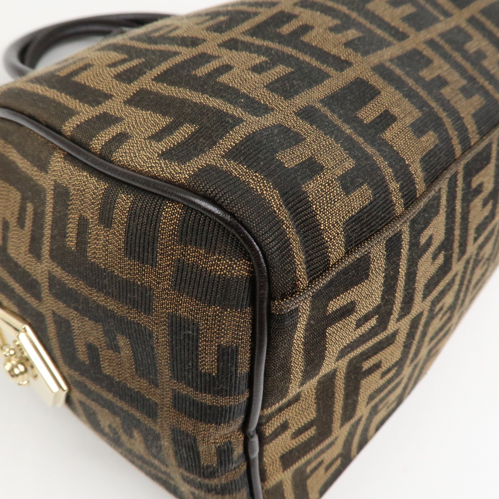 FENDI Zucca Canvas Leather Mini Boston Bag Black Brown 8BL104