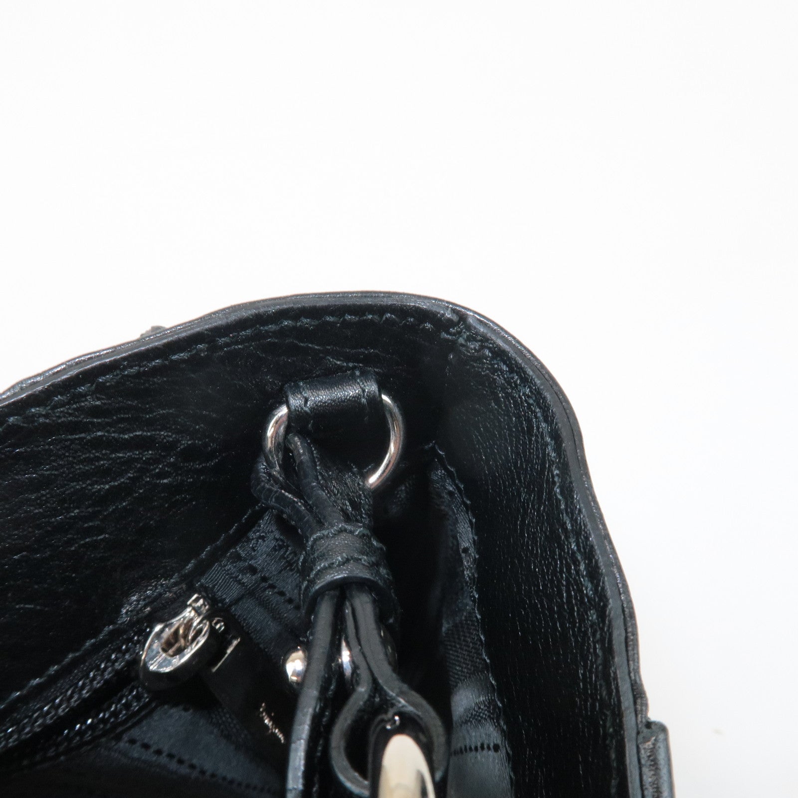 Ferragamo Gancini Leather 3Way Shoulder Bag Hand Bag Black Silver HDW Used