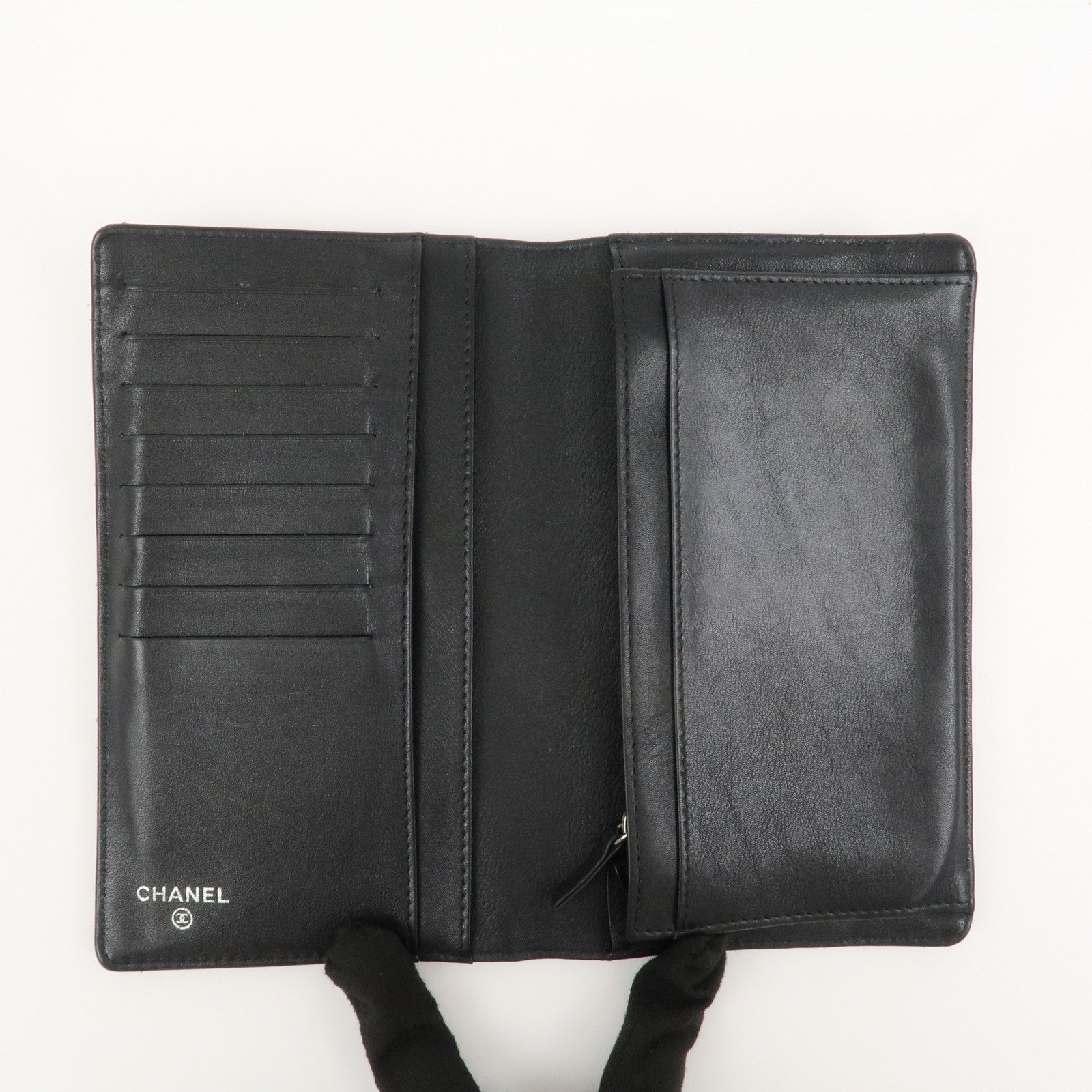 CHANEL COCO Mark Matelasse Patent Leather Long Wallet Black A48691